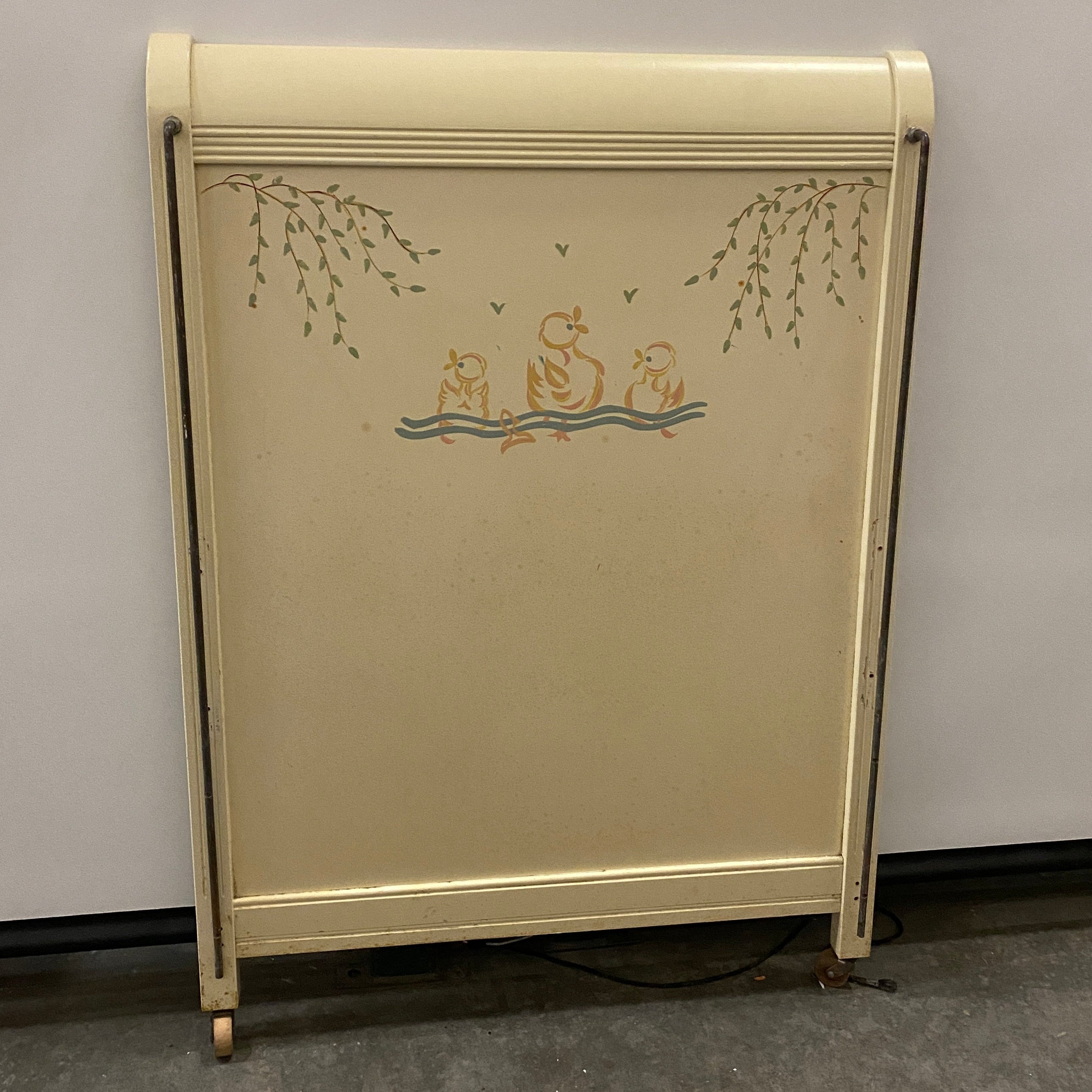 Vintage Hand-Painted Child's Bed Headboard & Footboard Set Only w/ Casters