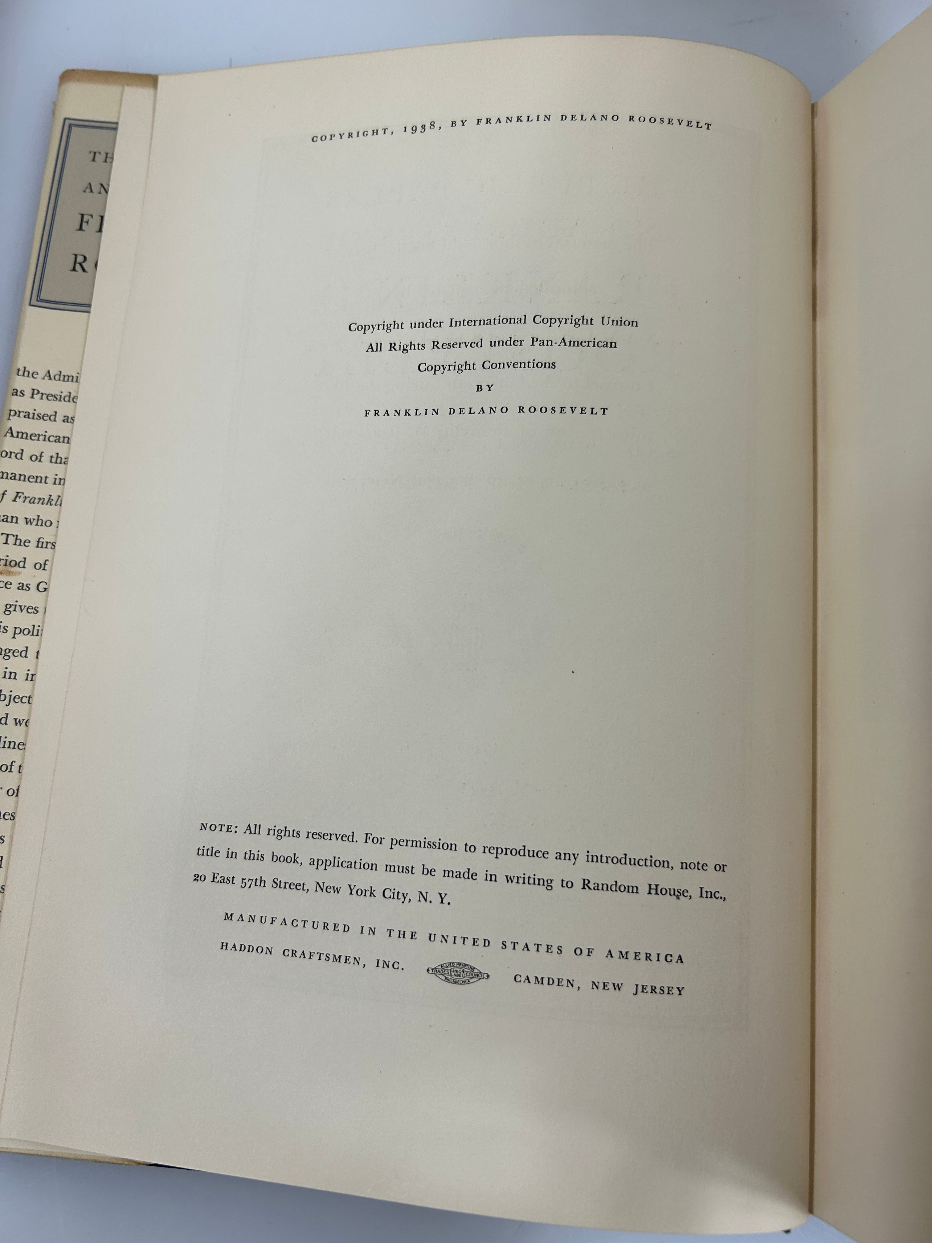5 Vols The Public Papers & Addresses of FDR by Samuel I Rosenman 1938