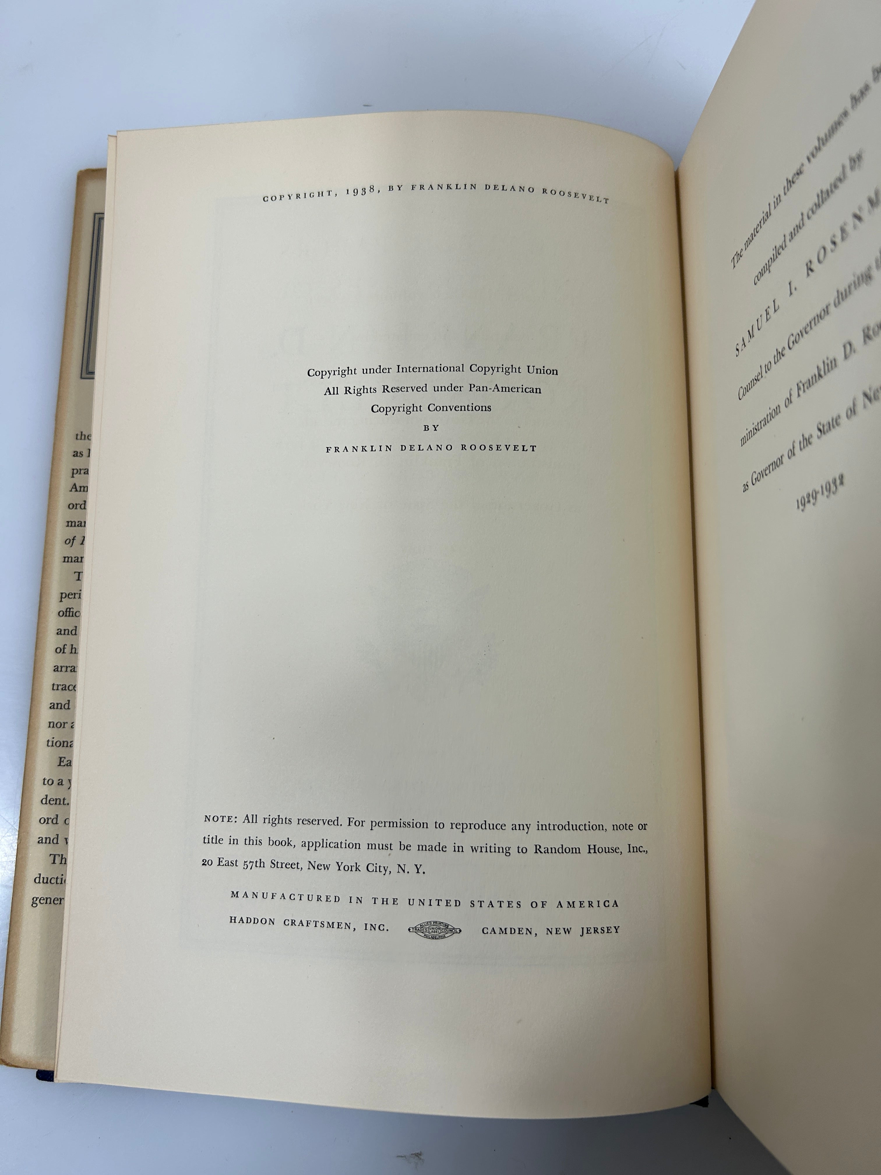 5 Vols The Public Papers & Addresses of FDR by Samuel I Rosenman 1938