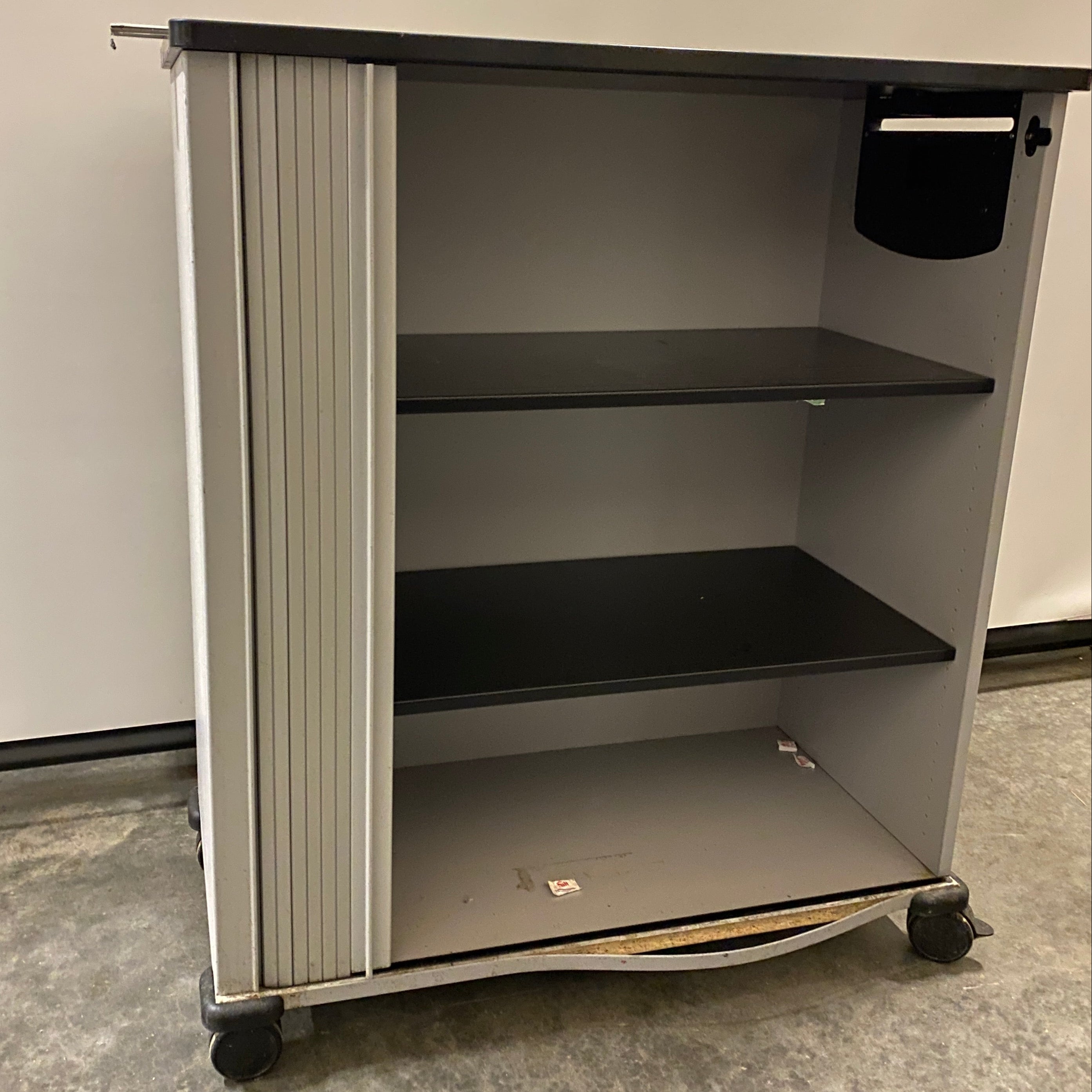 Mobile Rolling Office Storage Cabinet w/ Tambour Door, 2 Shelves & Locking Casters