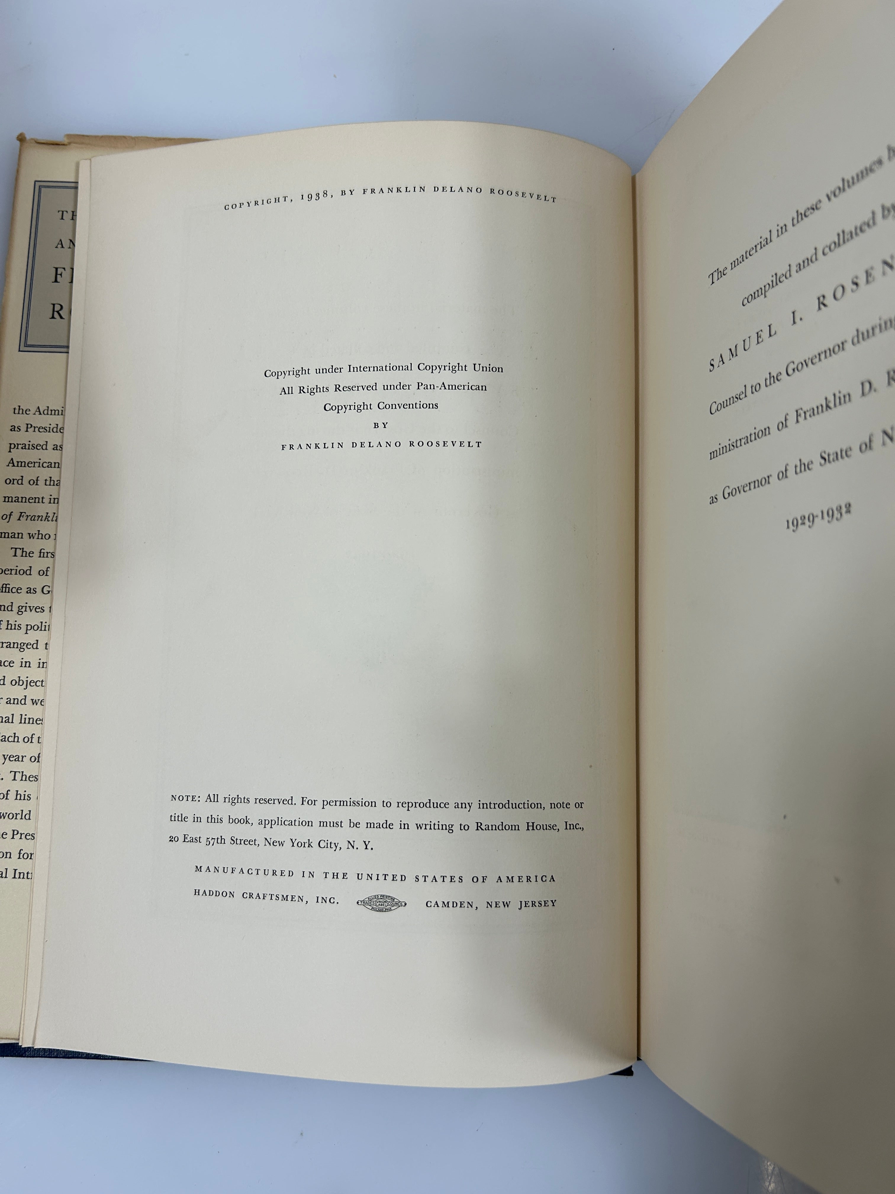 5 Vols The Public Papers & Addresses of FDR by Samuel I Rosenman 1938