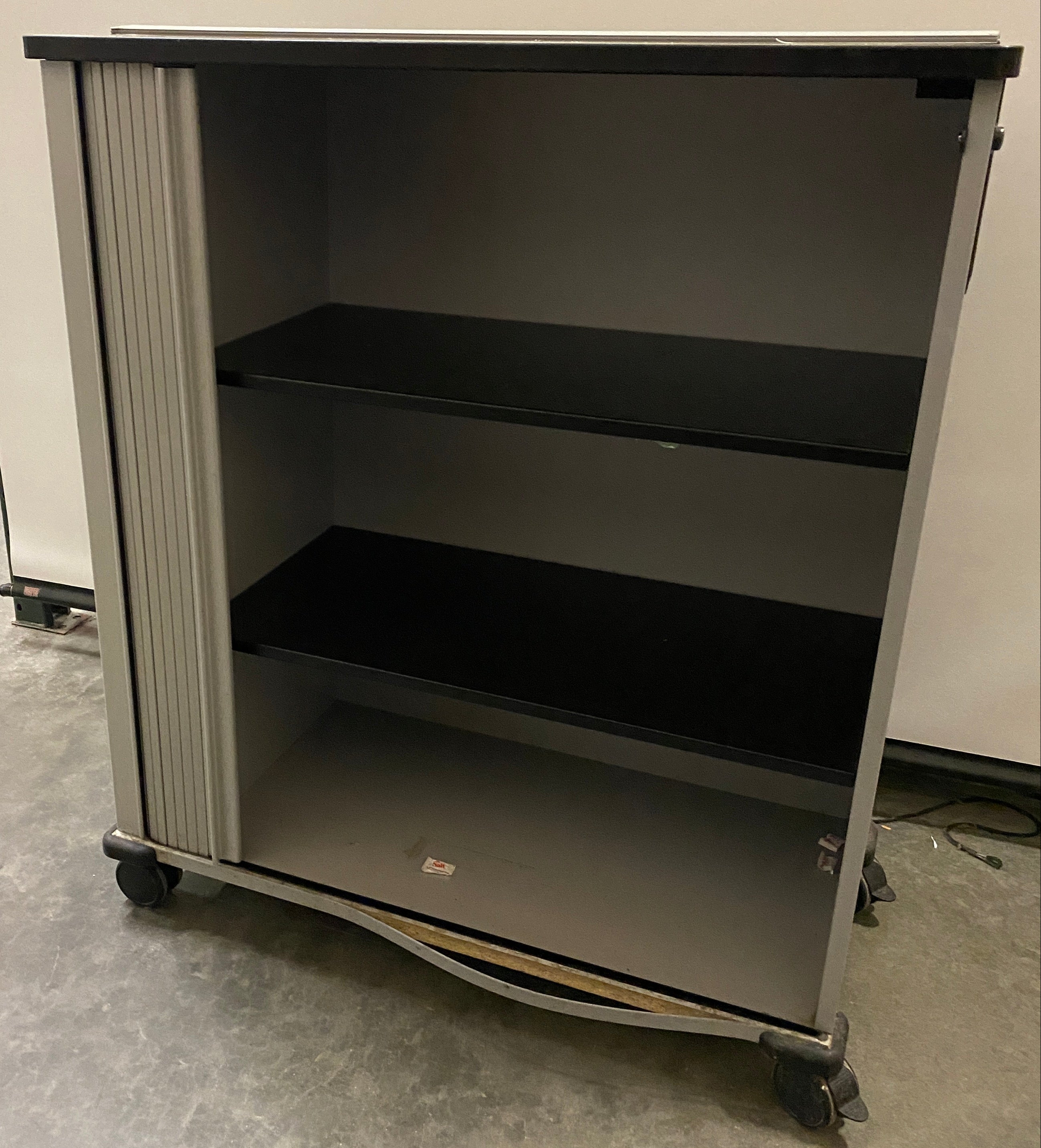 Mobile Rolling Office Storage Cabinet w/ Tambour Door, 2 Shelves & Locking Casters