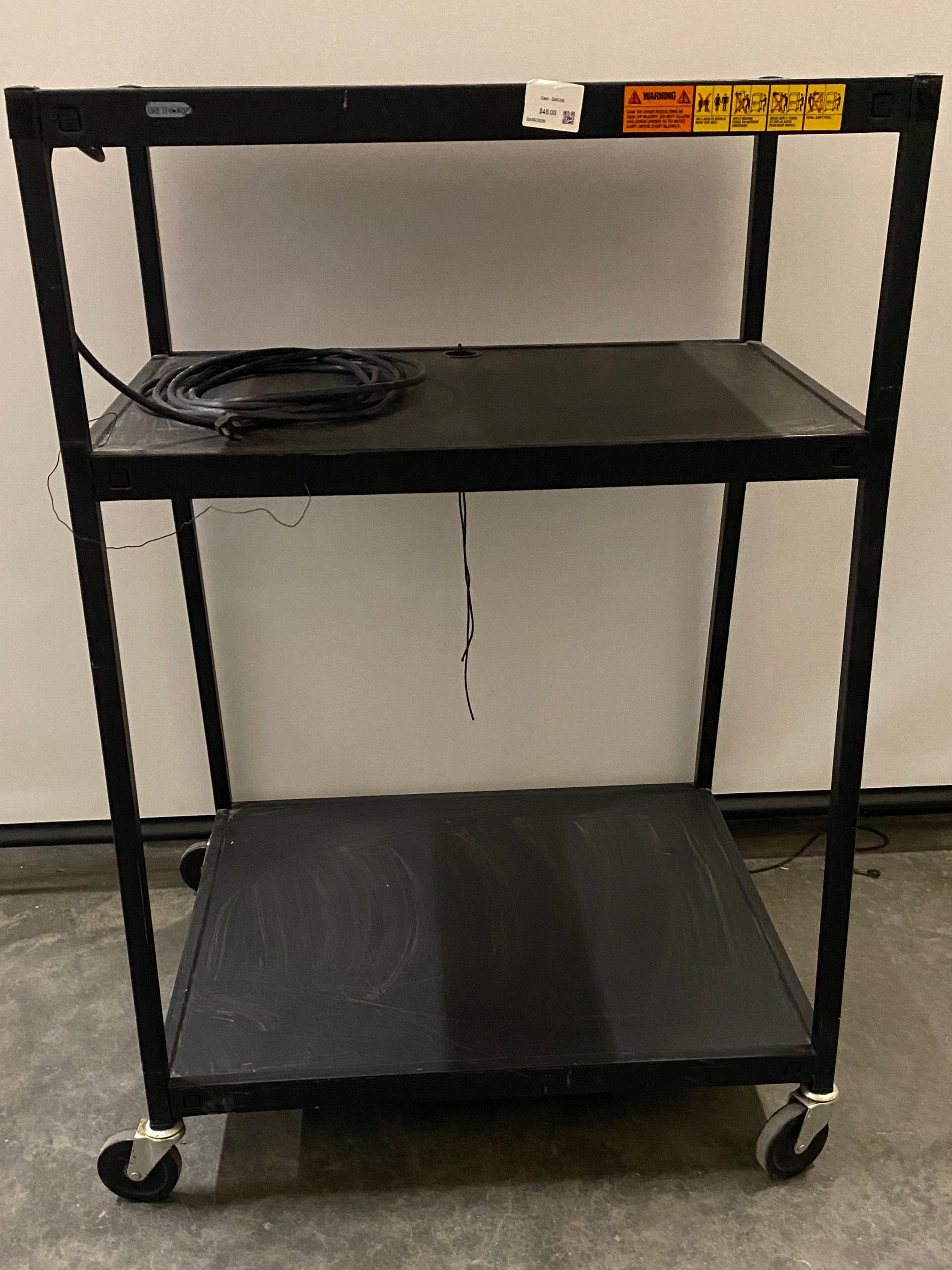 Dynastar 3-Tier Rolling AV Utility Cart Black w/ Cable Management & Locking Casters