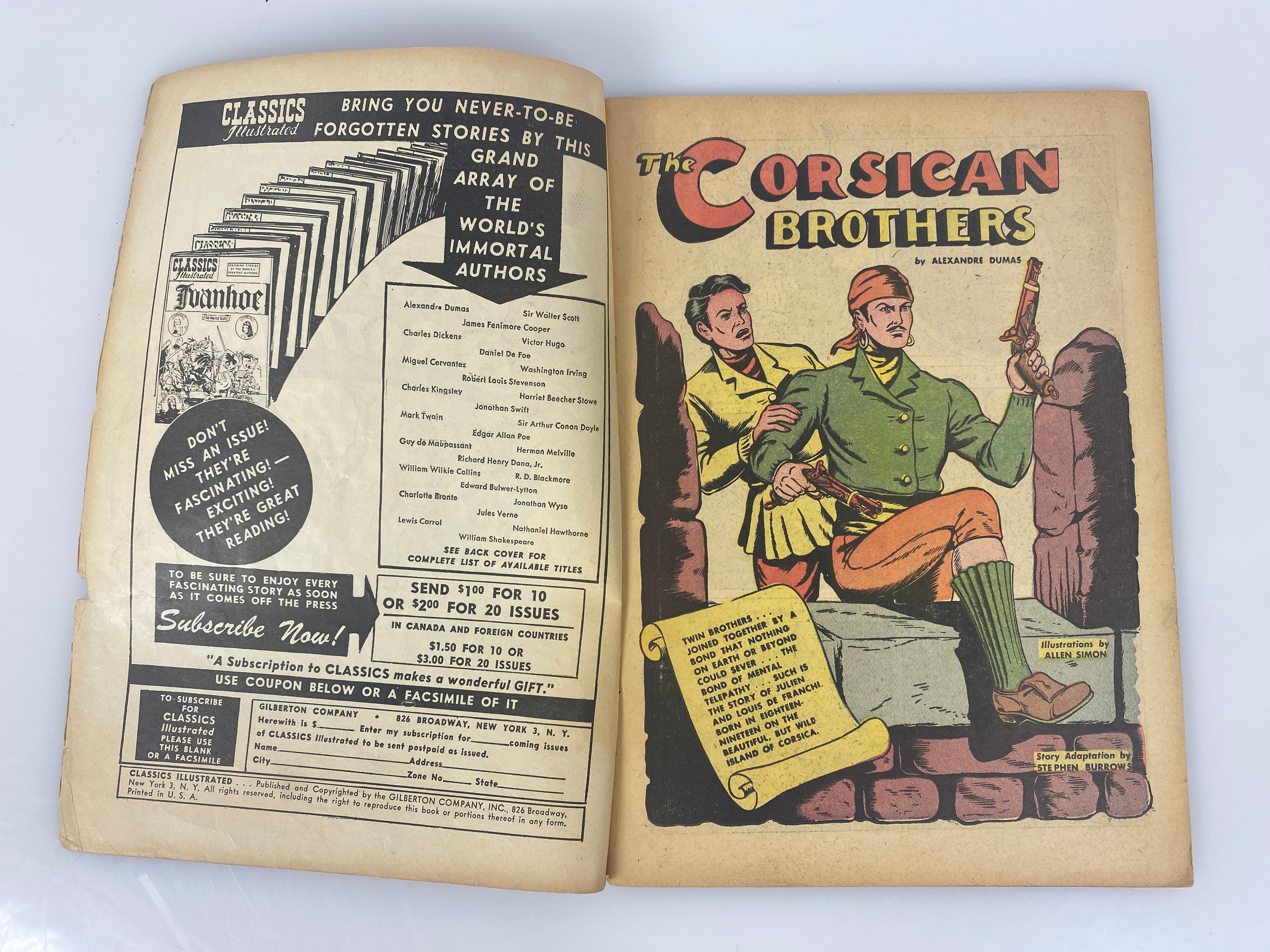 Classics Illustrated Corsican Brothers Dumas No. 20 HRN62