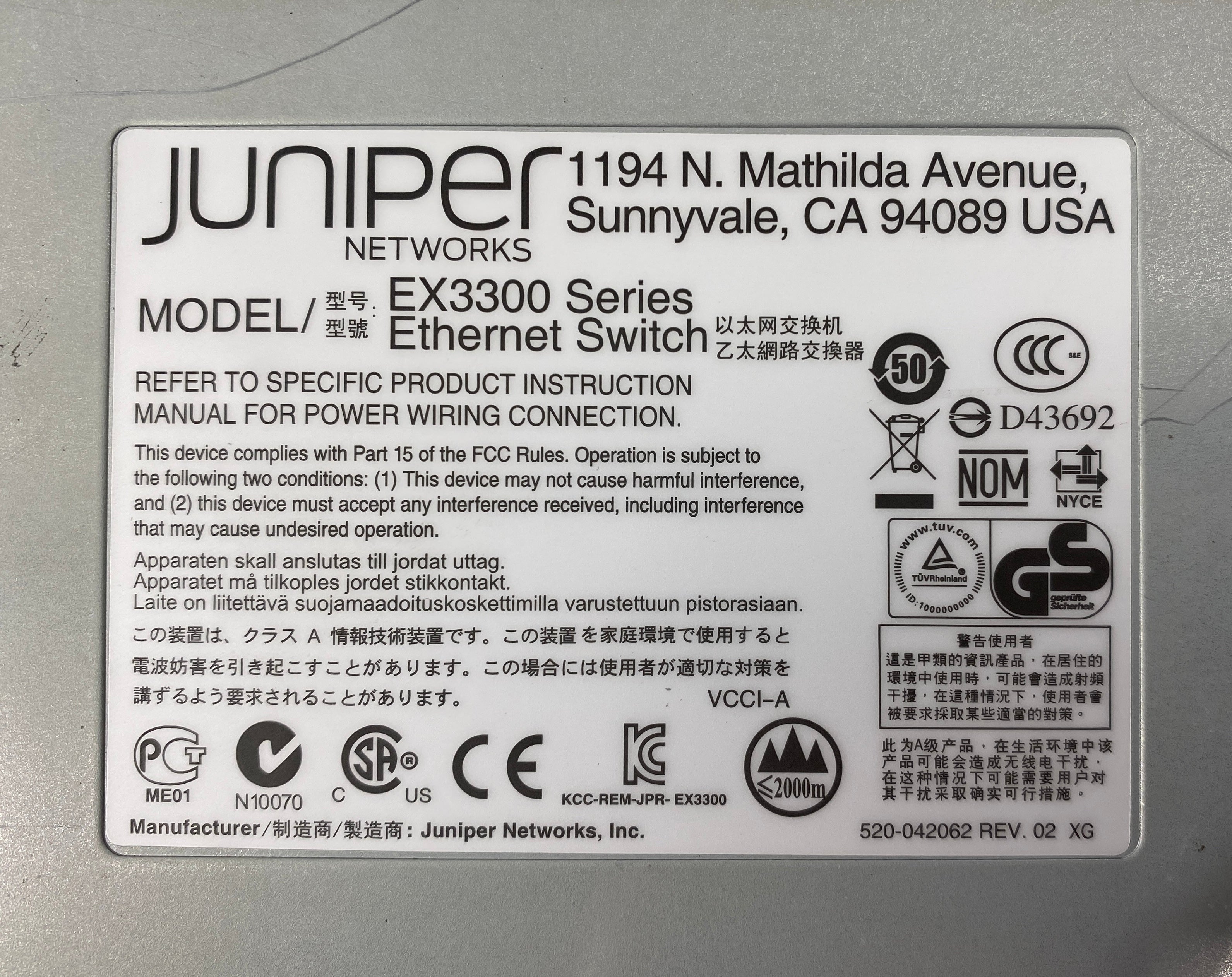 Juniper Networks EX3300-24P Ethernet Switch PoE+