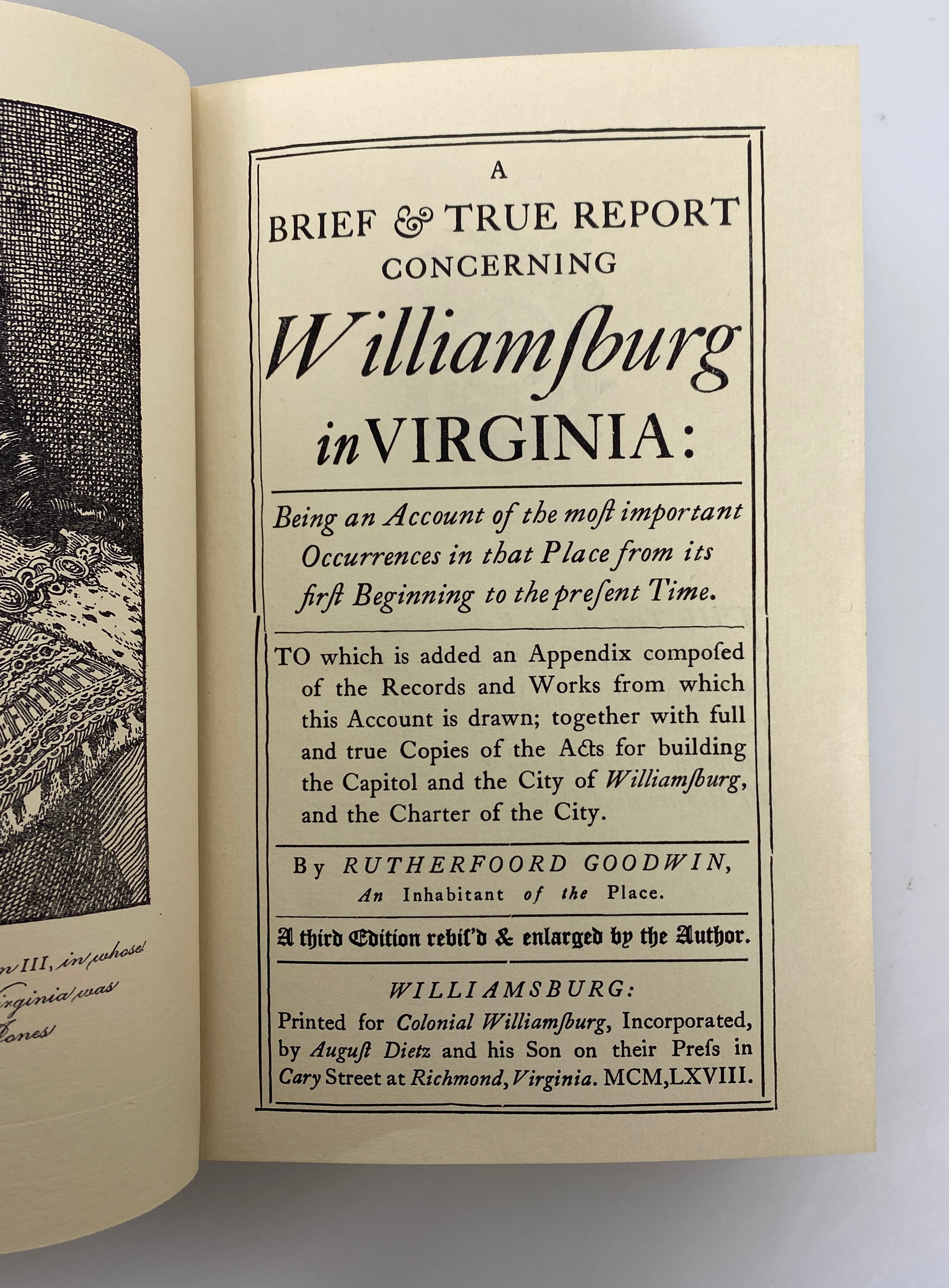 A Brief & True Report Concerning Williamsburg in Virginia 1968 HC
