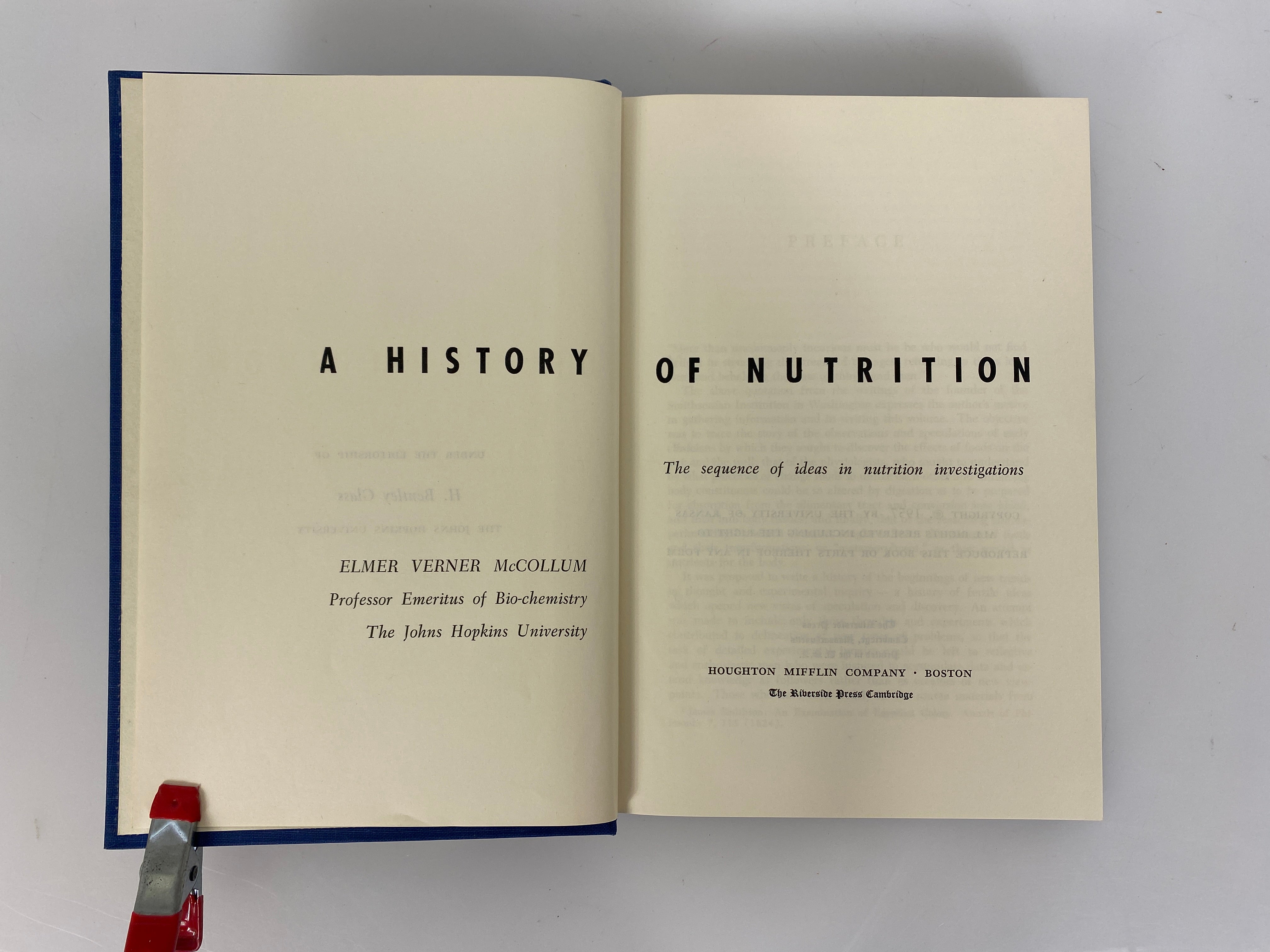 A History of Nutrition by McCollum 1957 Houghton Mifflin Vintage HC