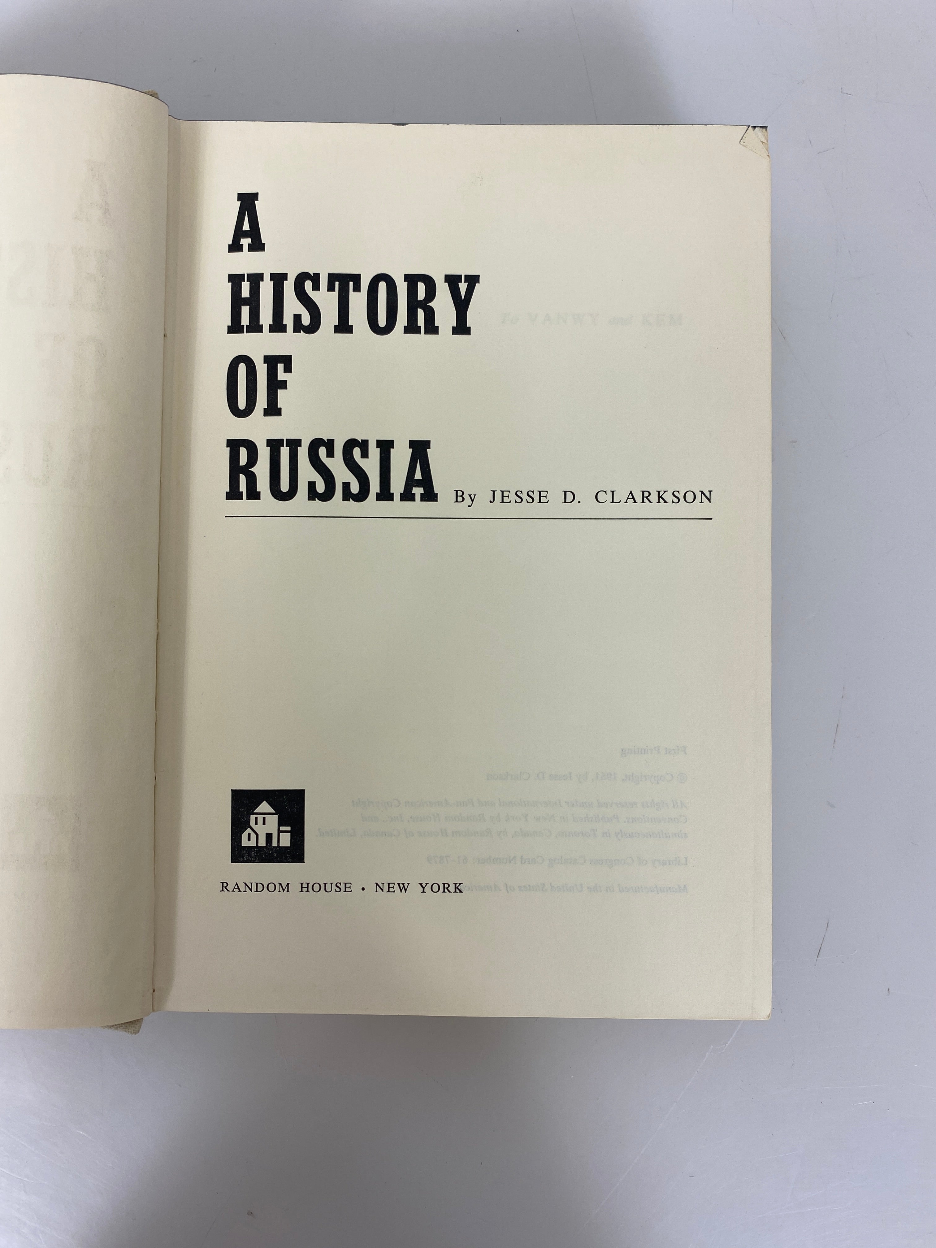 A History of Russia by Jesse D. Clarkson Random House 1961 HC