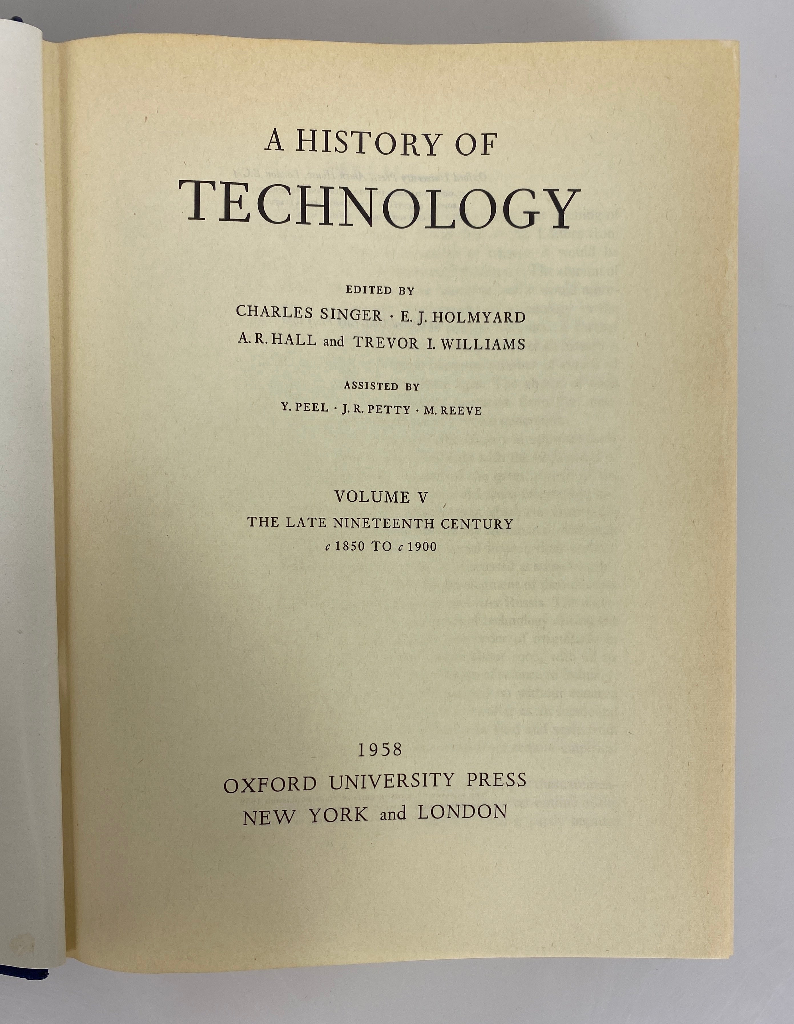 A History of Technology Volume V The Late 19th Century 1958 HC DJ