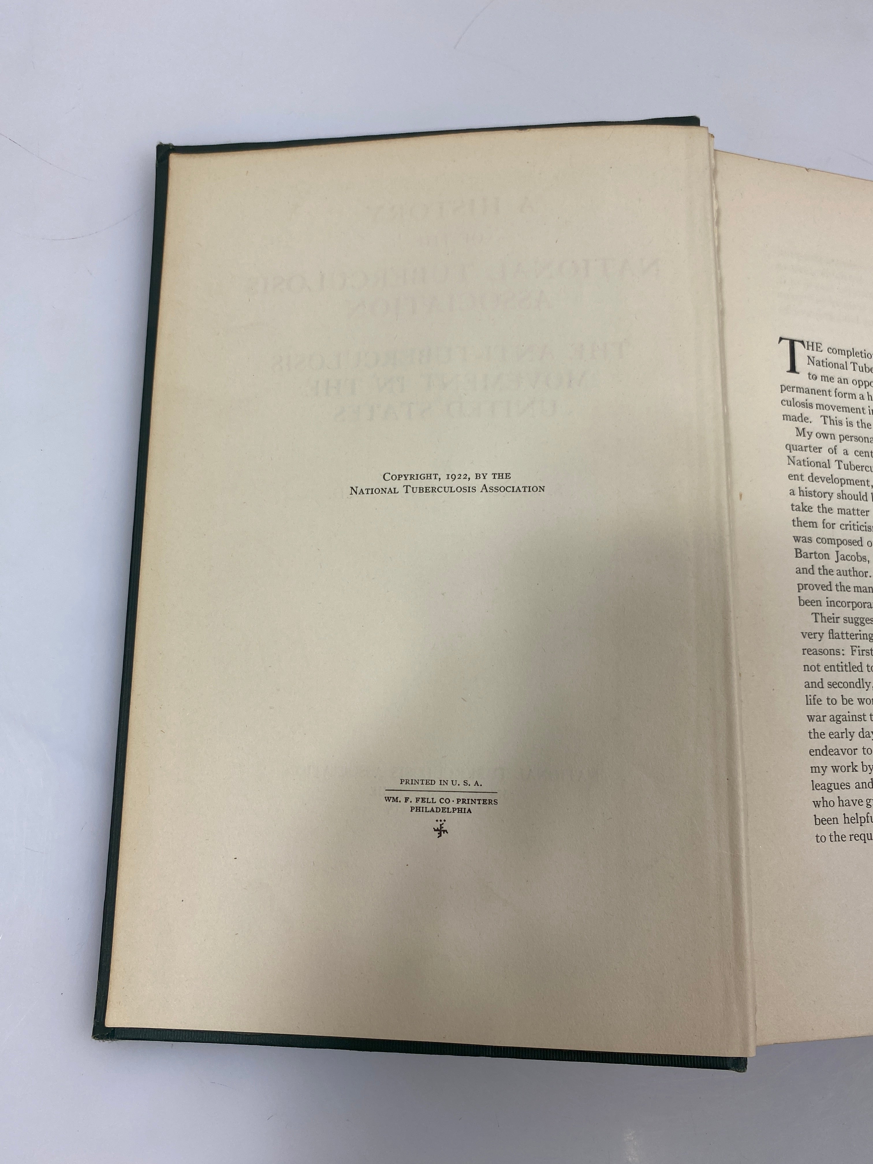 A History of the National Tuberculosis Association by Knopf 1922 HC