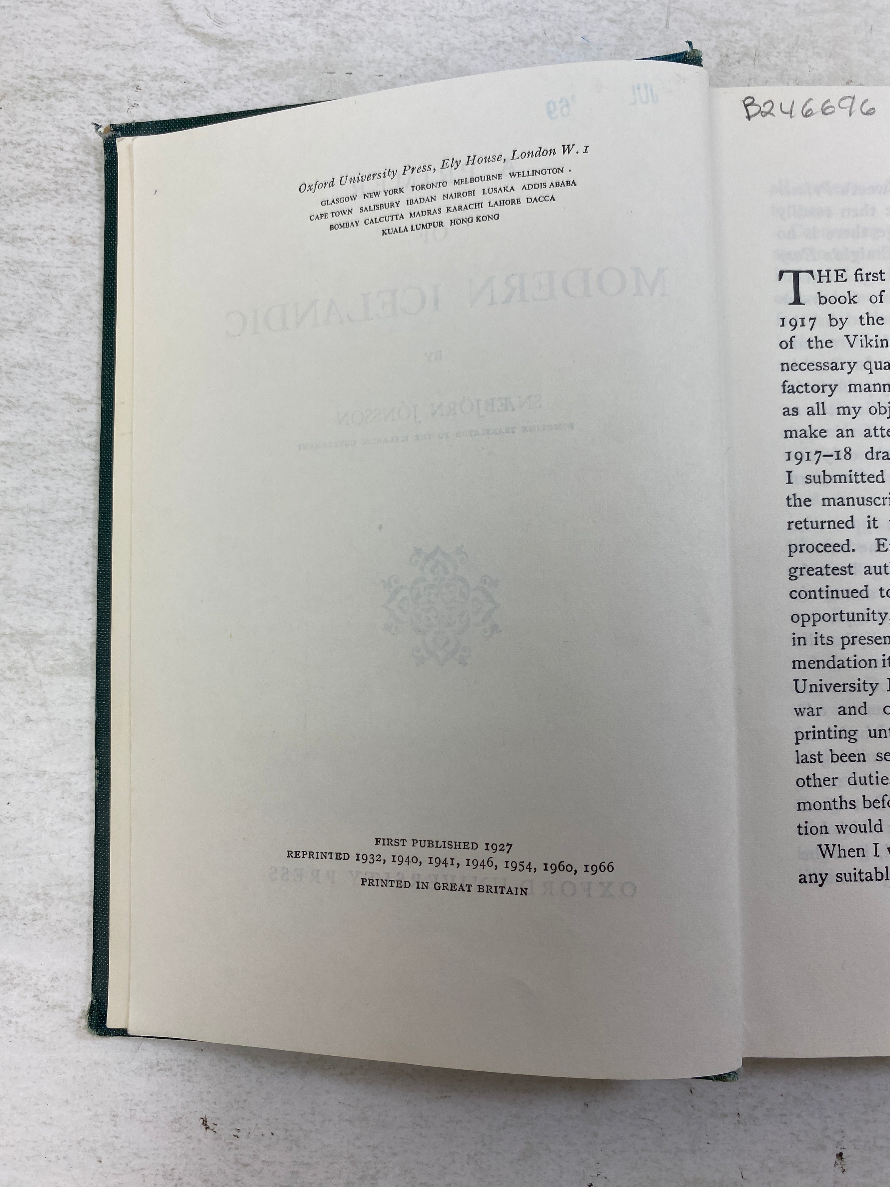 A Primer of Modern Icelandic by Jonsson Ex-library 1966 HC