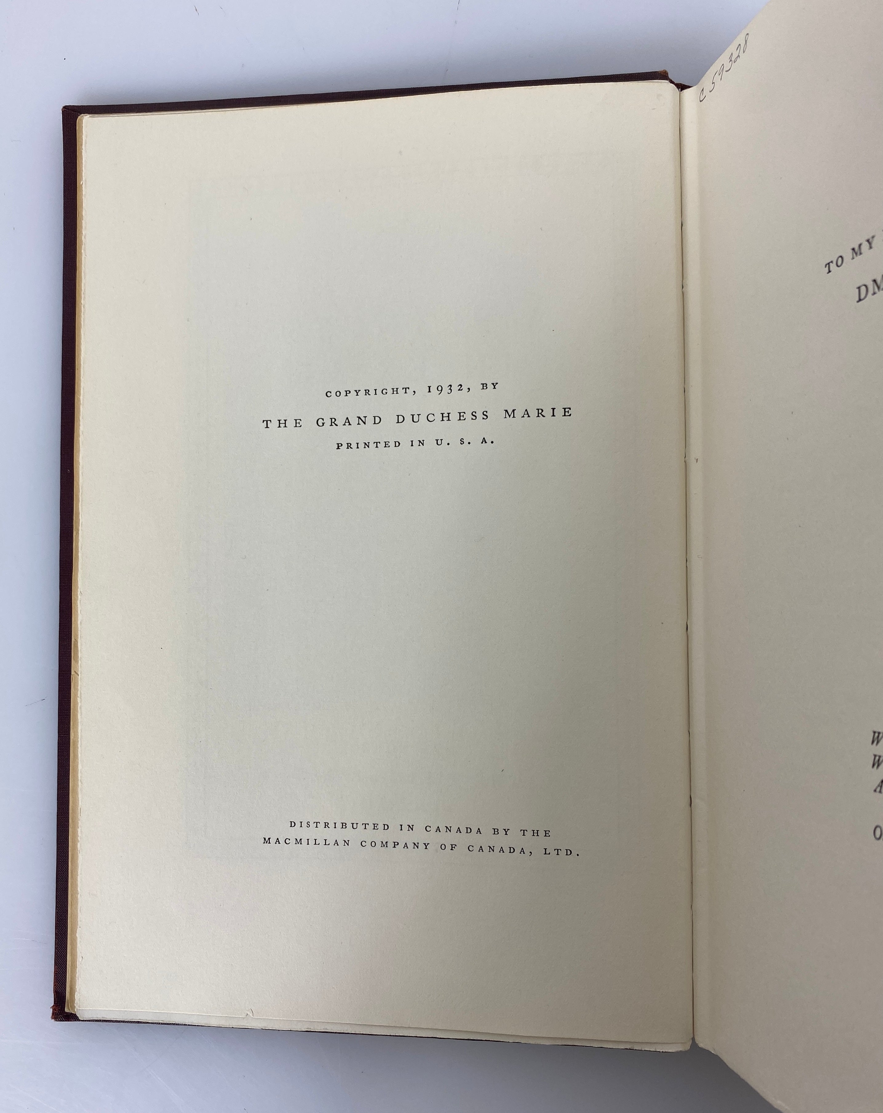 A Princess in Exile by Marie, Grand Duchess of Russia 1932 Ex-Library HC