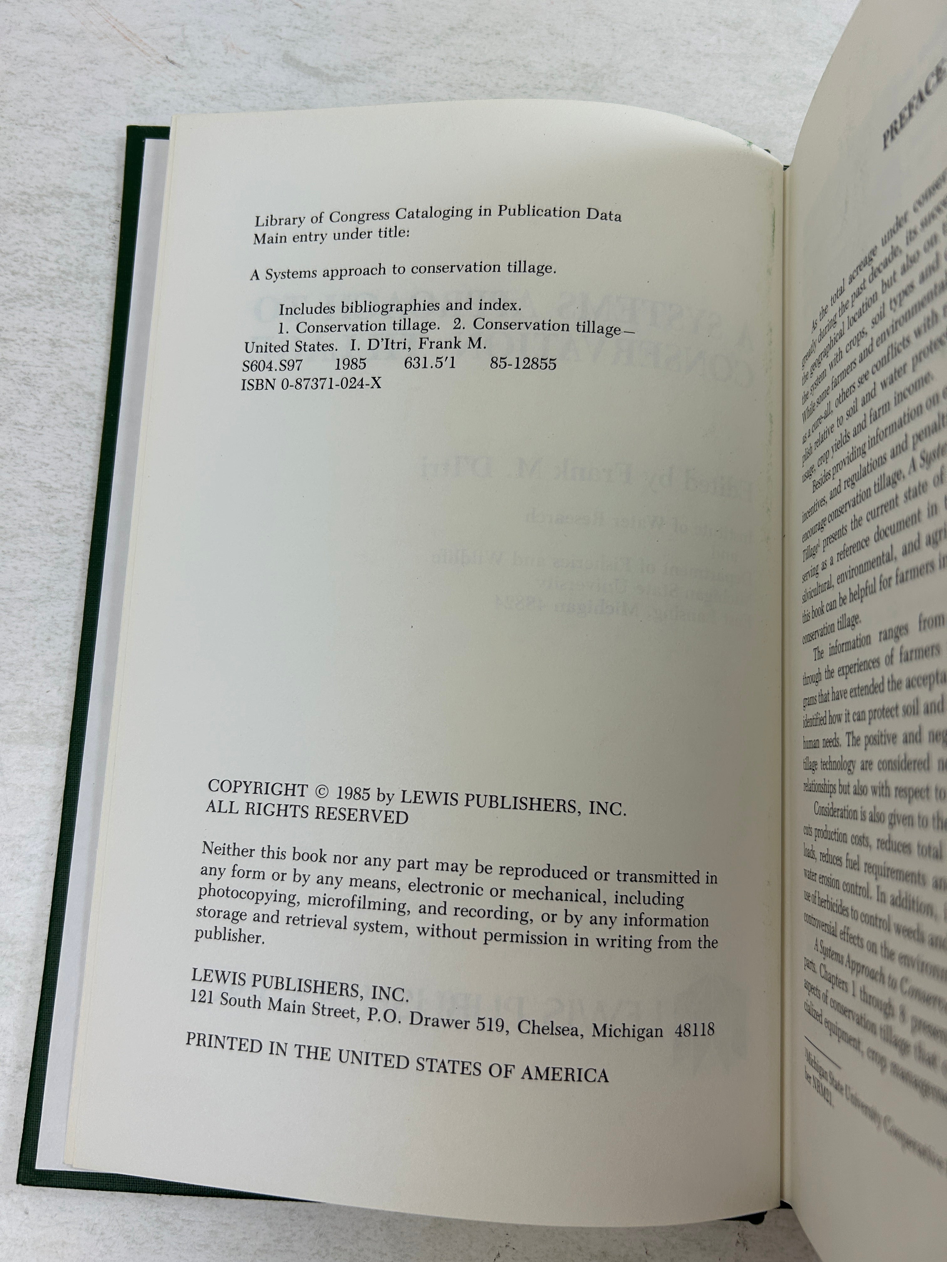 A System Approach to Conservation Tillage edited by Frank M D'Itri 1985 HC