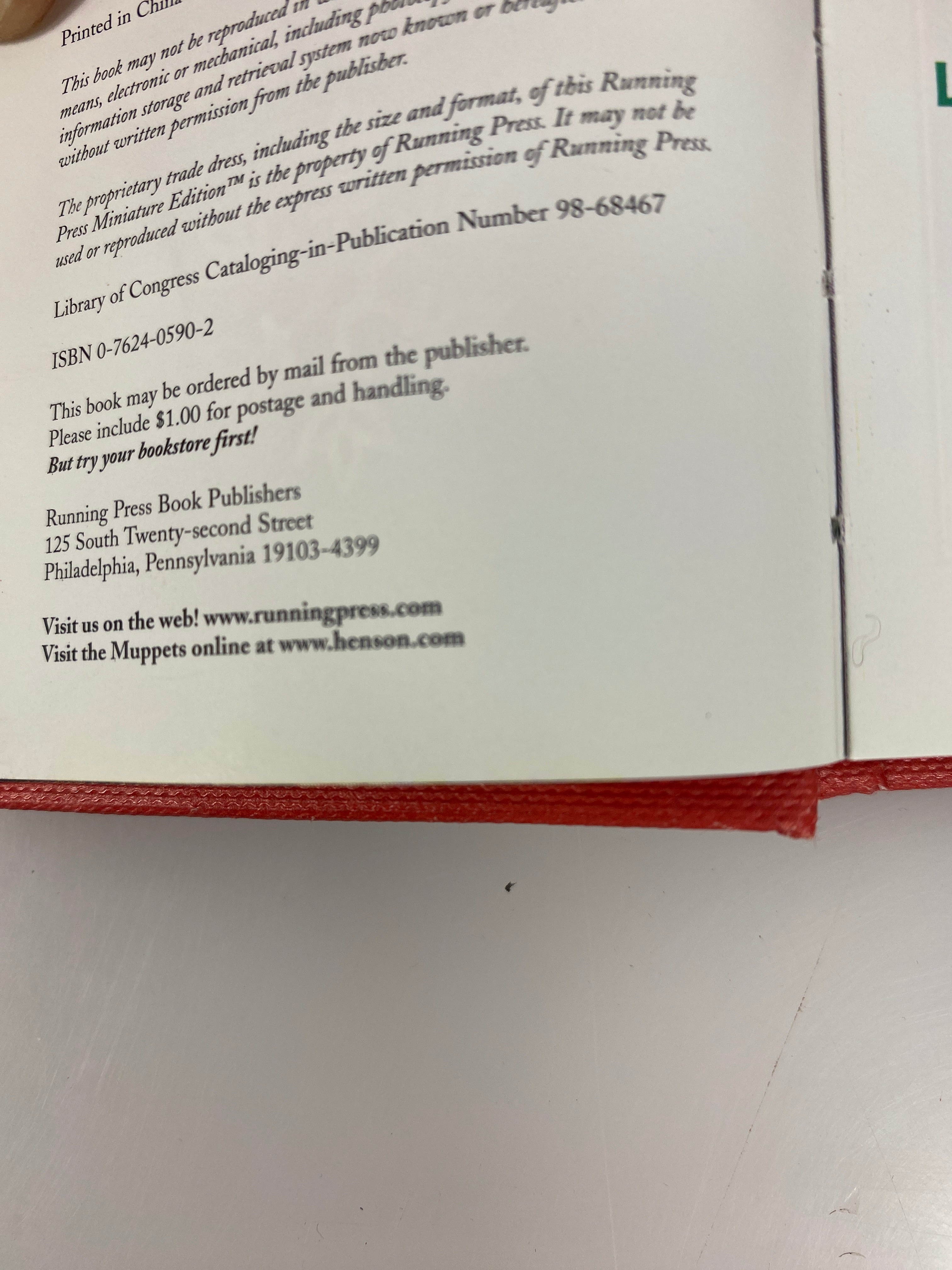A Very Muppet Christmas HC tiny book 1999