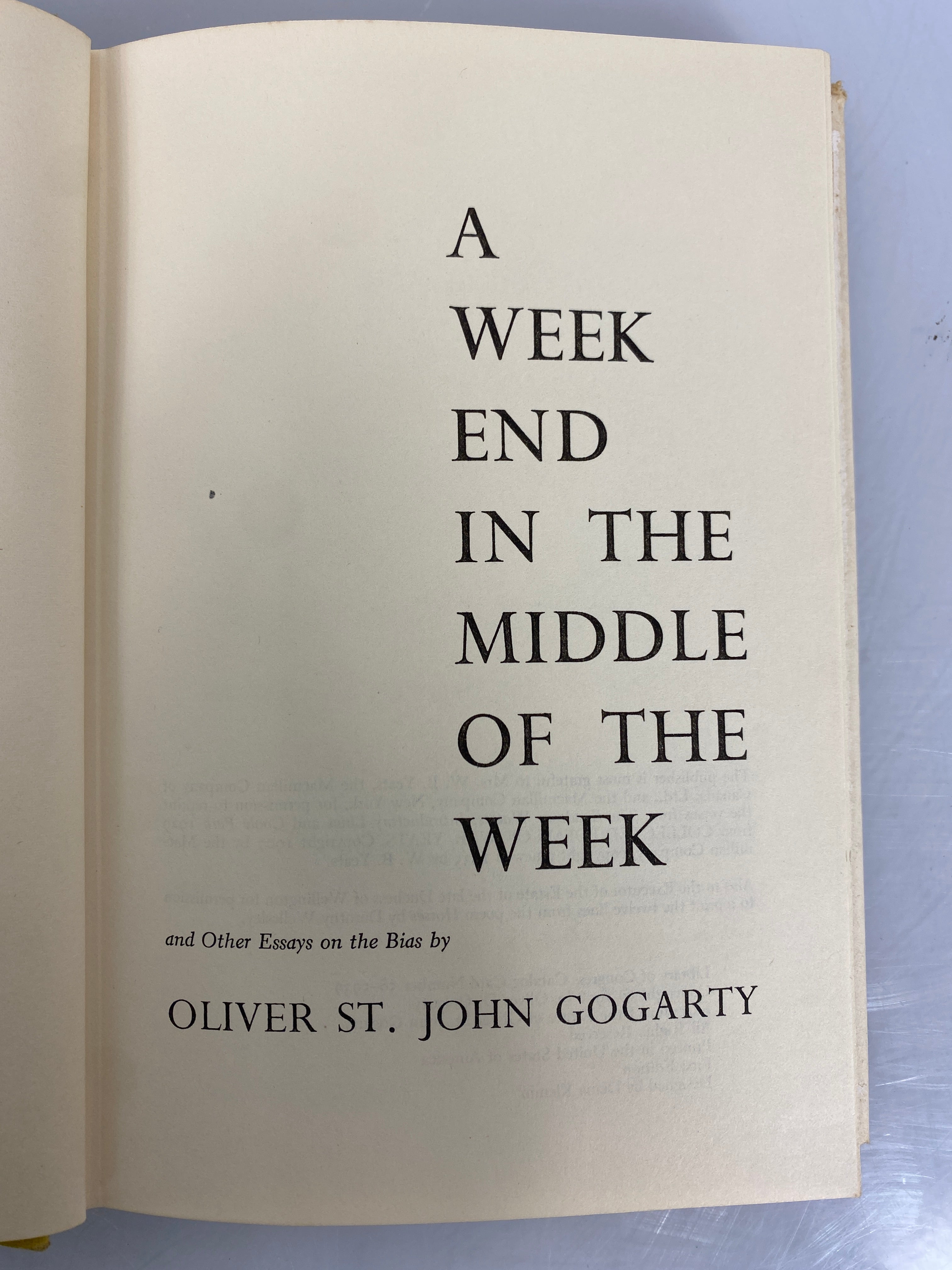 A Week End in the Middle of the Week by Gogarty First Edition 1958 HC DJ