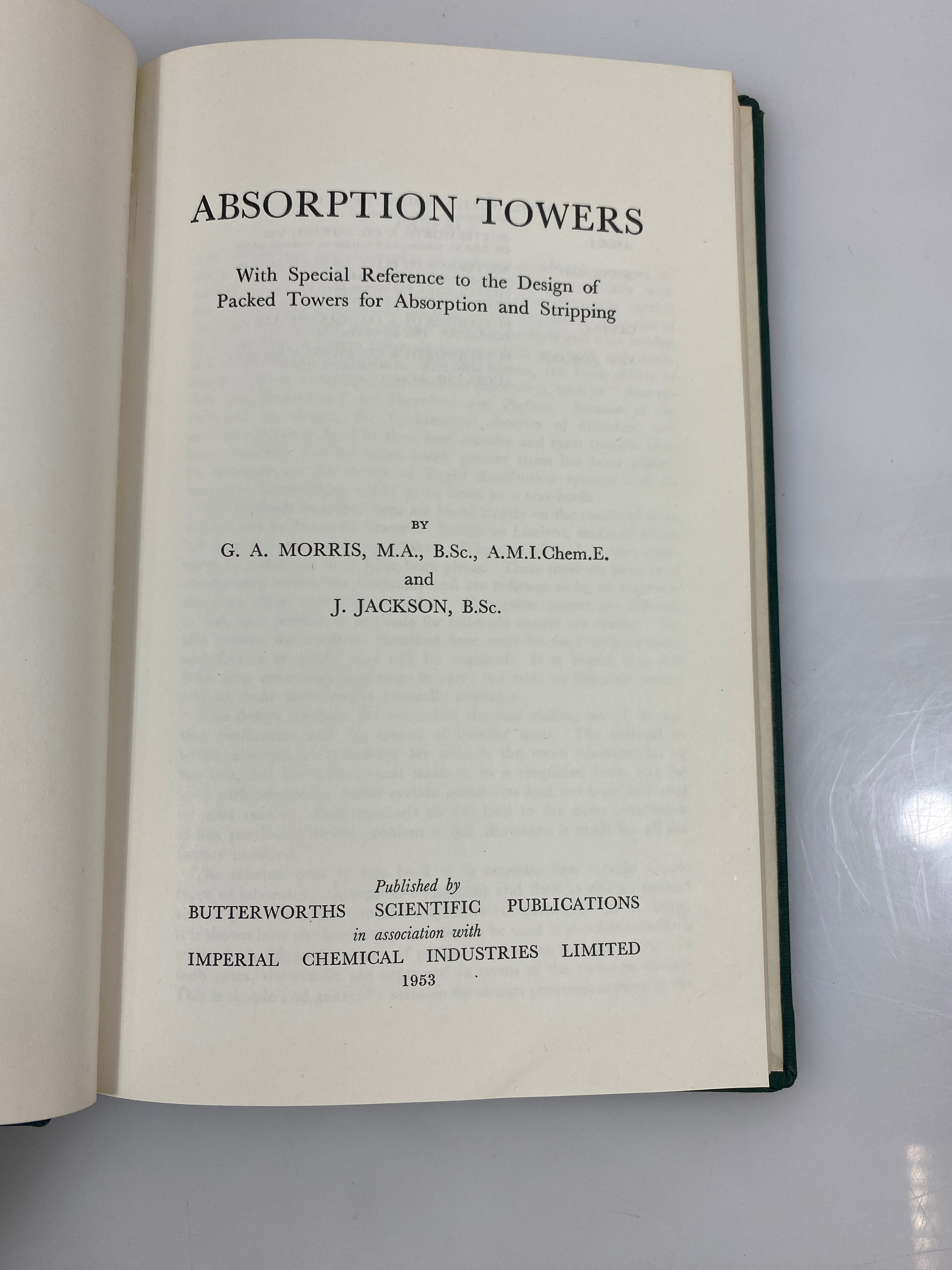 Absorption Towers by Morris/Jackson 1st Ed. 1953 HC