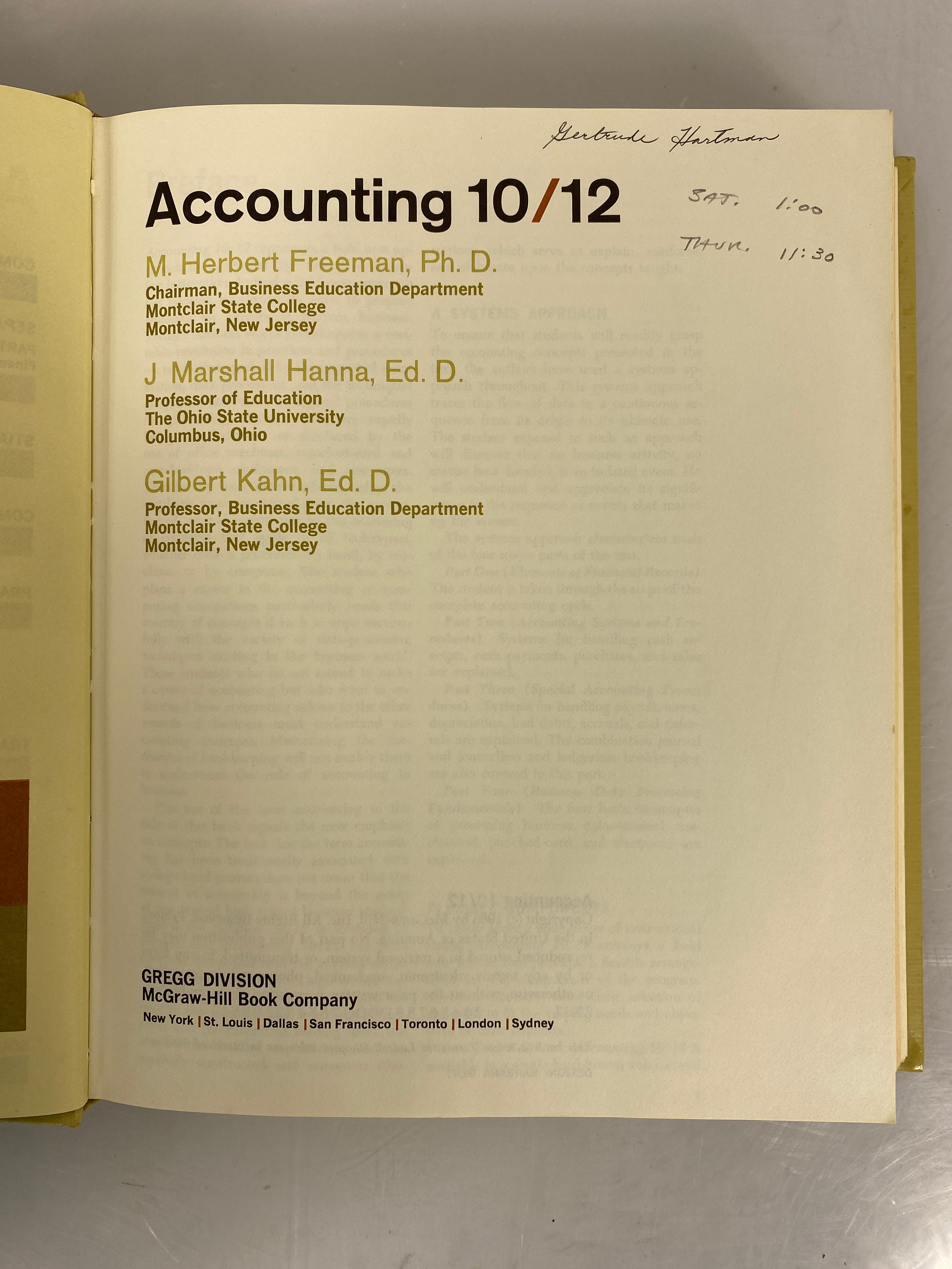 Accounting 10/12 by Freeman/Hanna/Kahn 1968 Vintage HC Textbook
