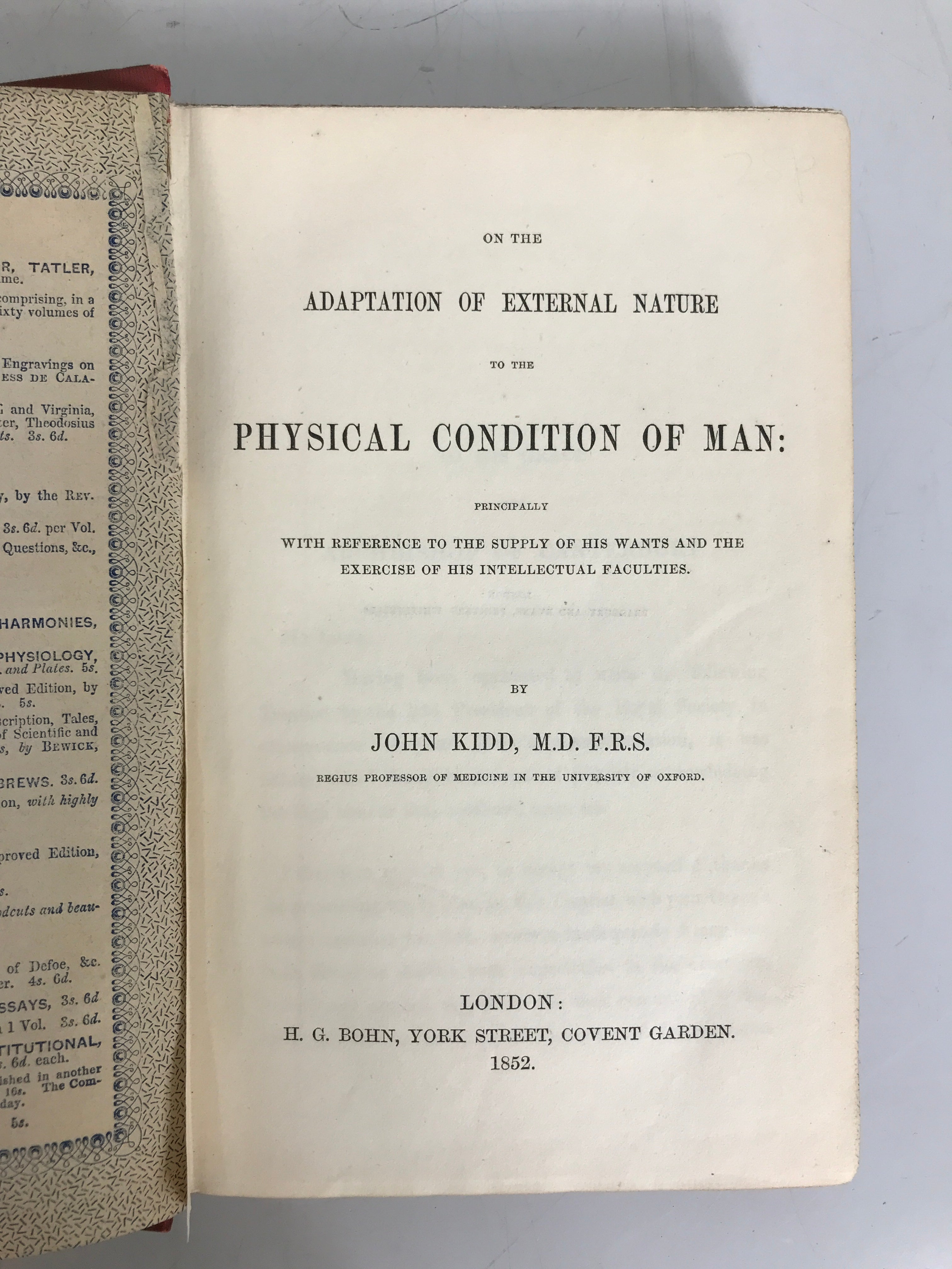 Adaptation of External Nature to the Physical Condition of Man Kidd 1852 HC