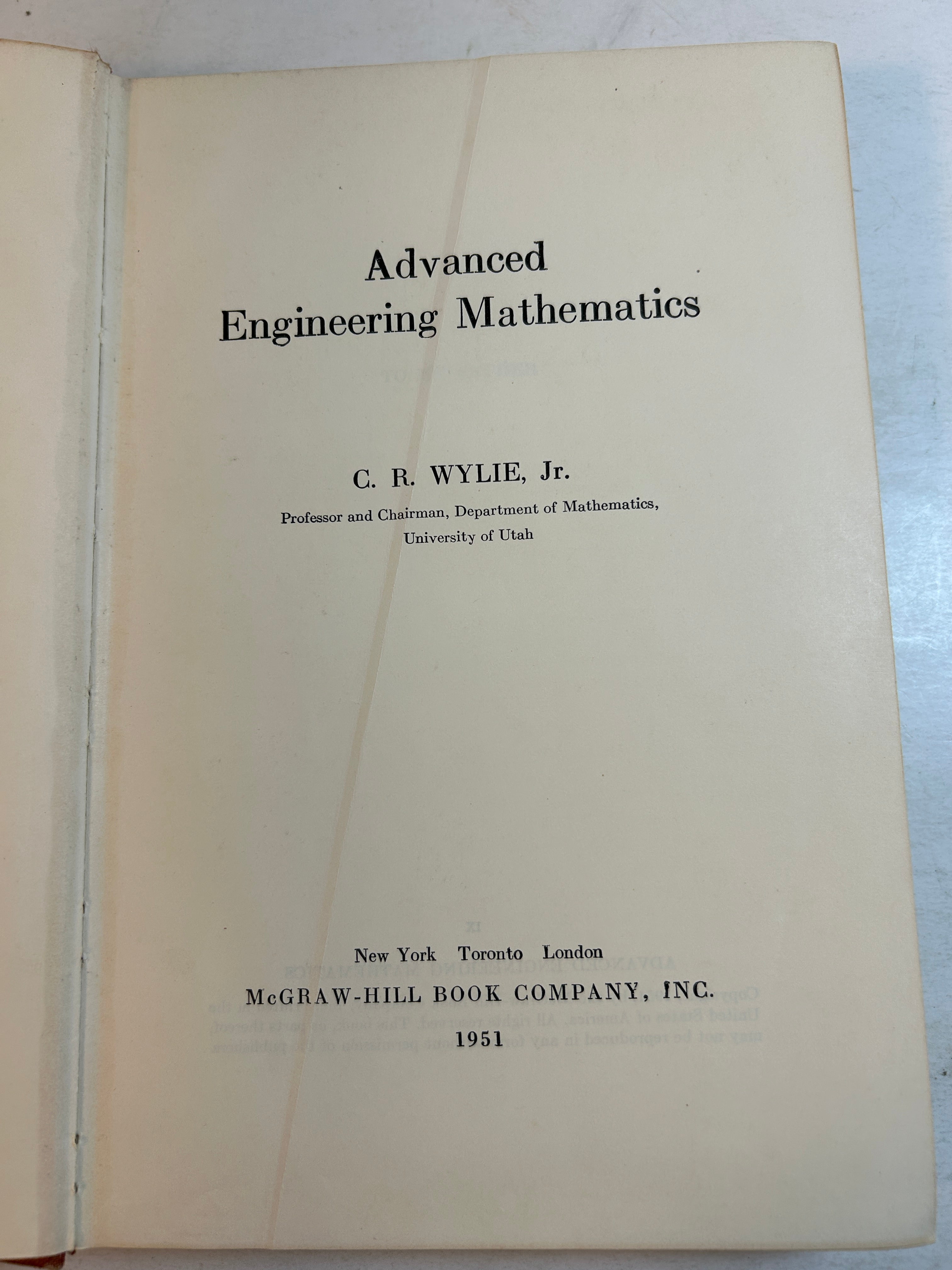Advanced Engineering Mathematics by C.R. Wylie, Jr McGraw-Hill 1951 HC