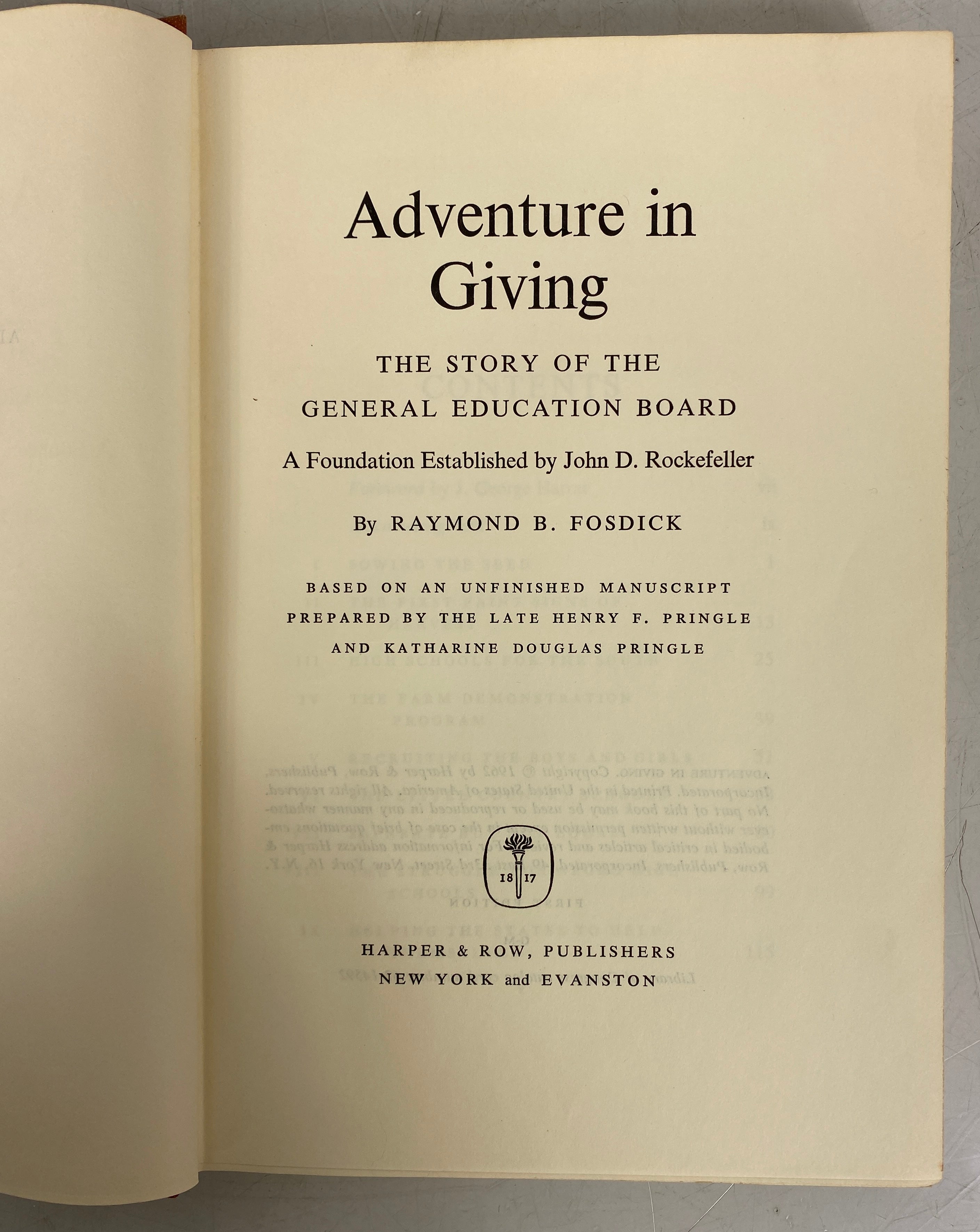 Adventure in Giving by Fosdick Story of the General Education Board 1st ED HCDJ