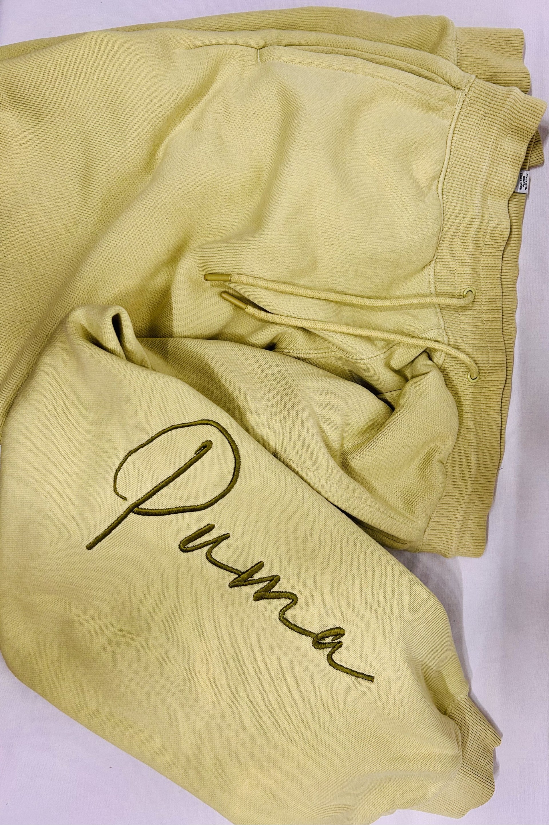 Puma Women's Script Logo Sweatpants in Tonal Lime