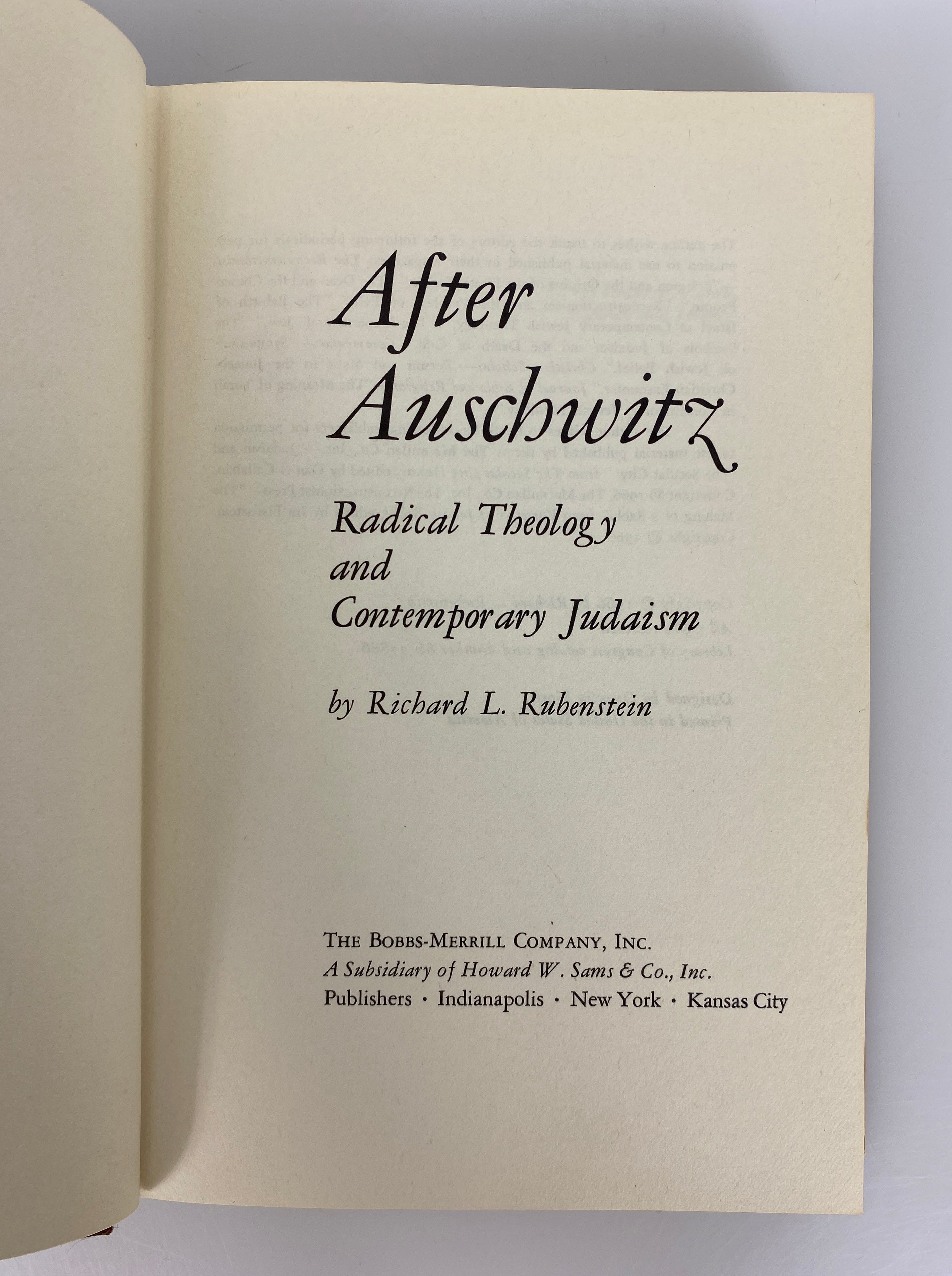 After Auschwitz by Richard Rubenstein 1966 Vintage HC DJ