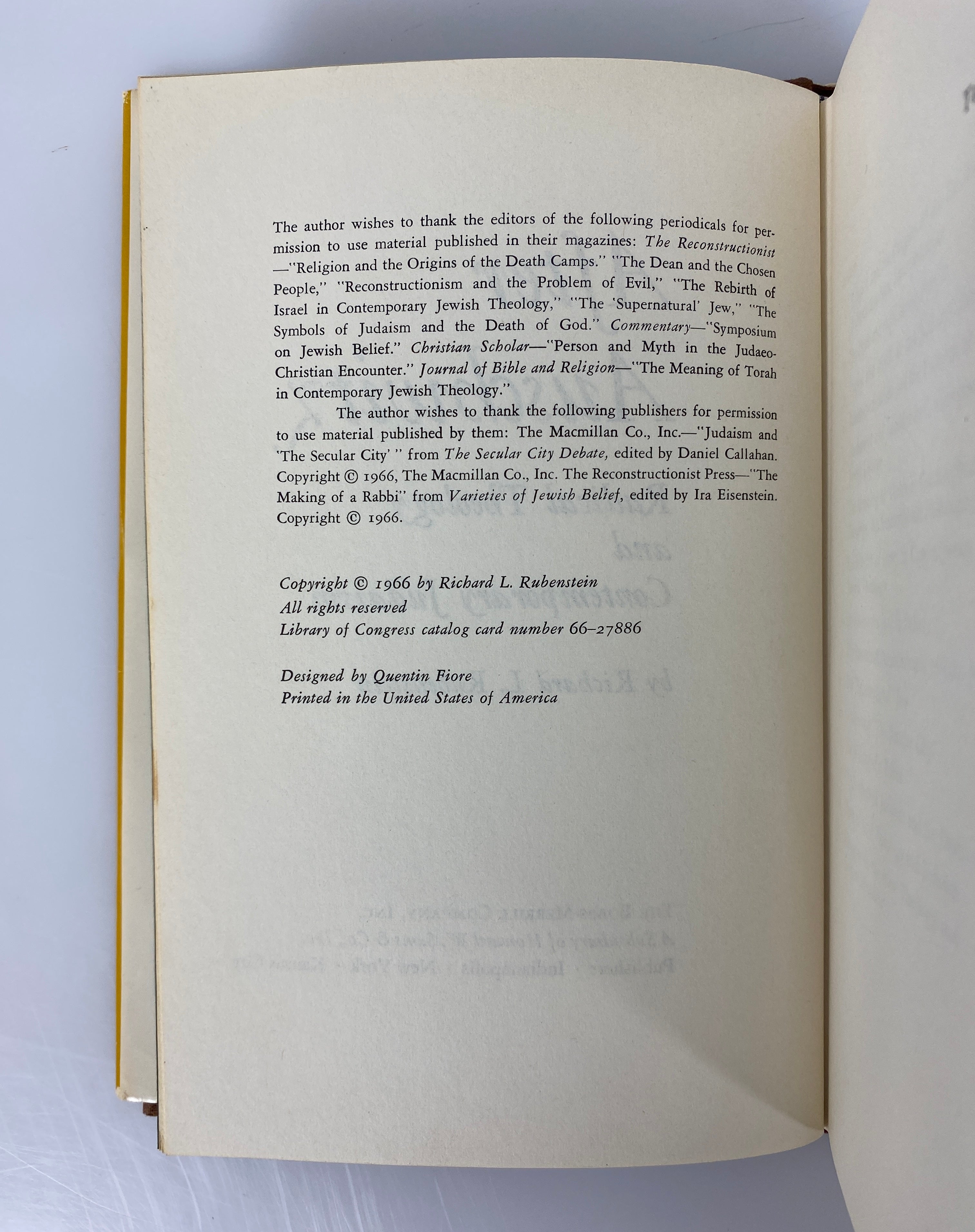 After Auschwitz by Richard Rubenstein 1966 Vintage HC DJ