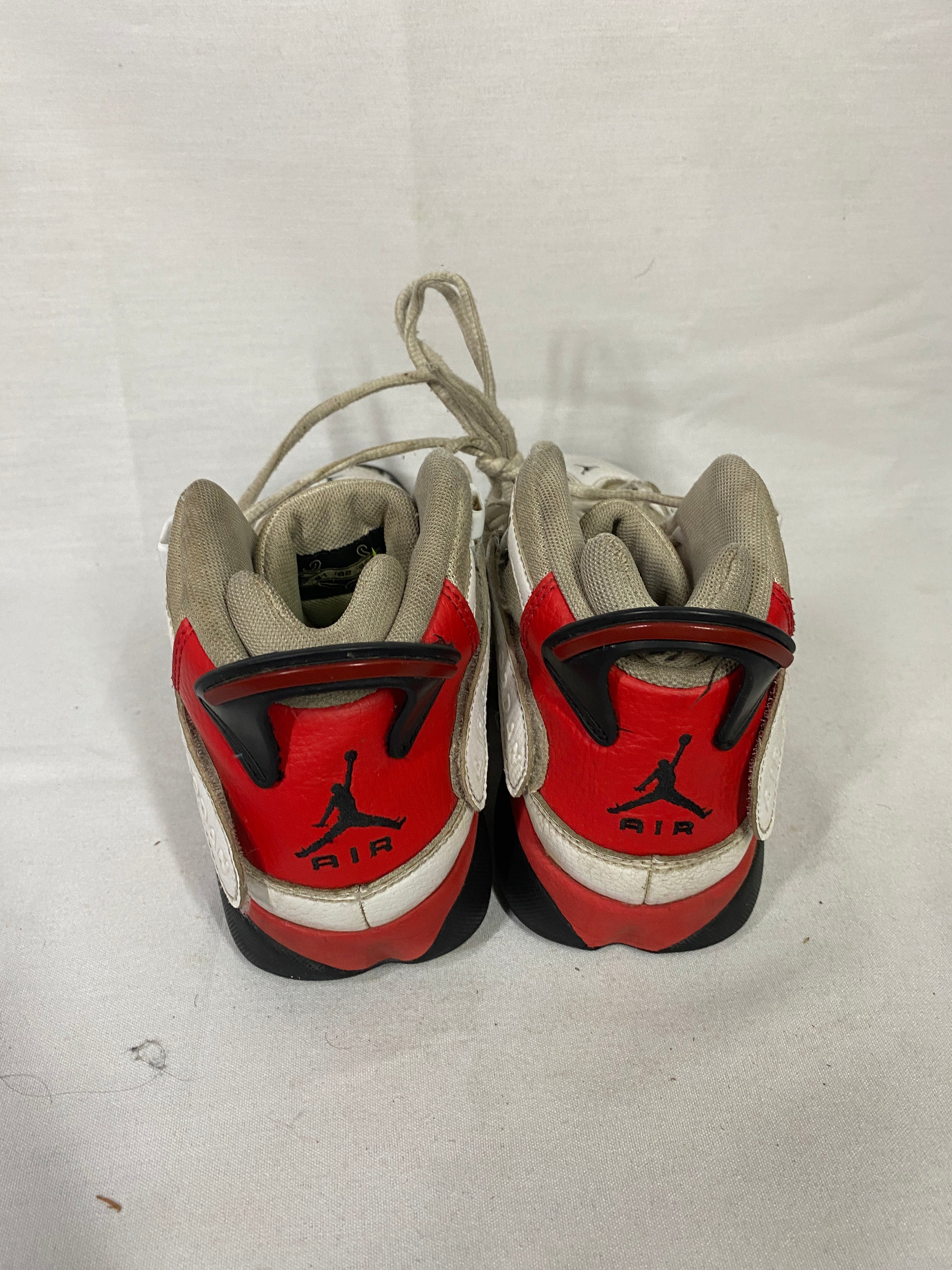 Air Jordan 6 Rings Boys High Top Sneakers in White, Red, and Black Boys Size 7Y