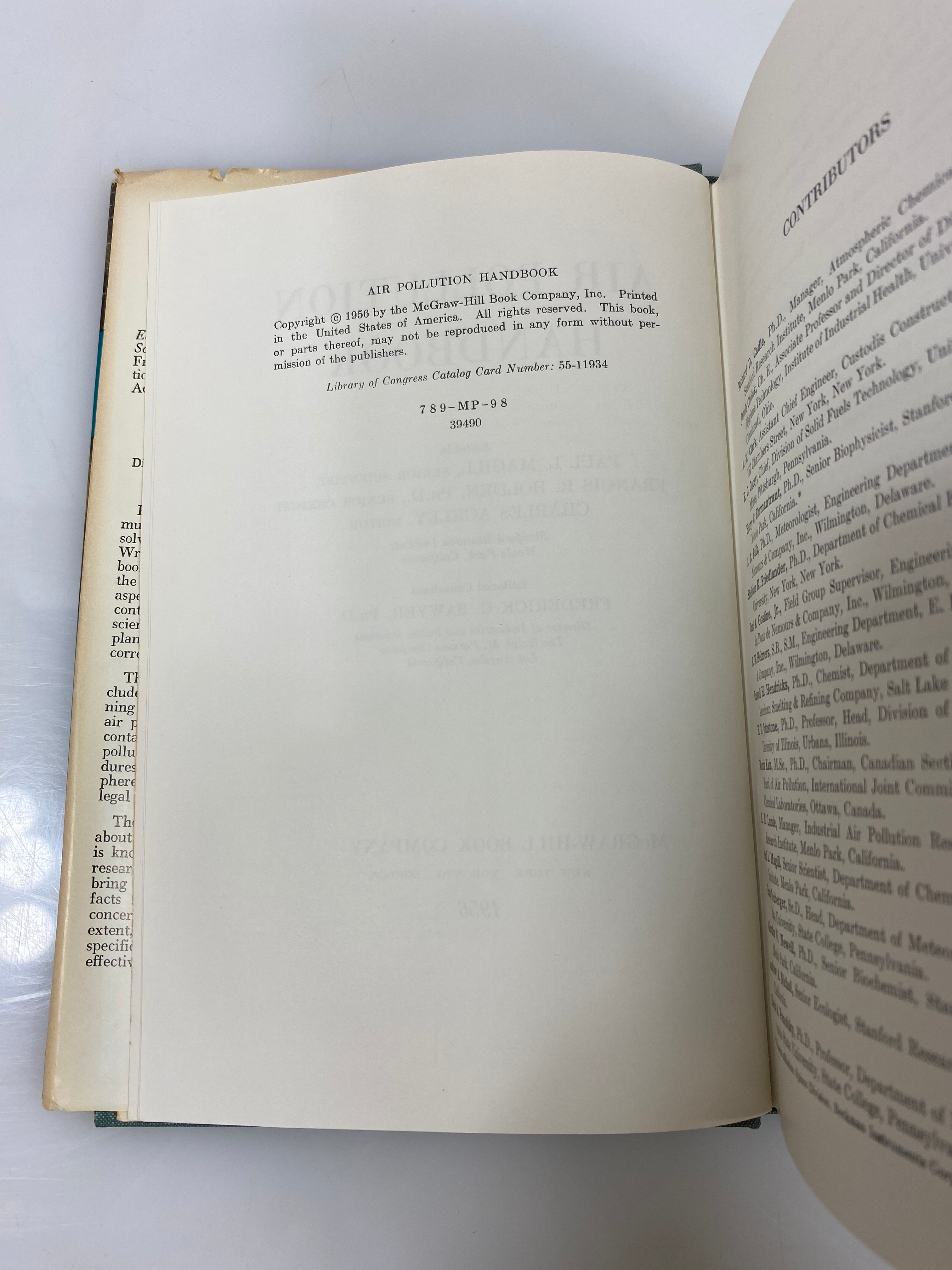 Air Pollution Handbook Magill/Holden/Ackley 1956 HC