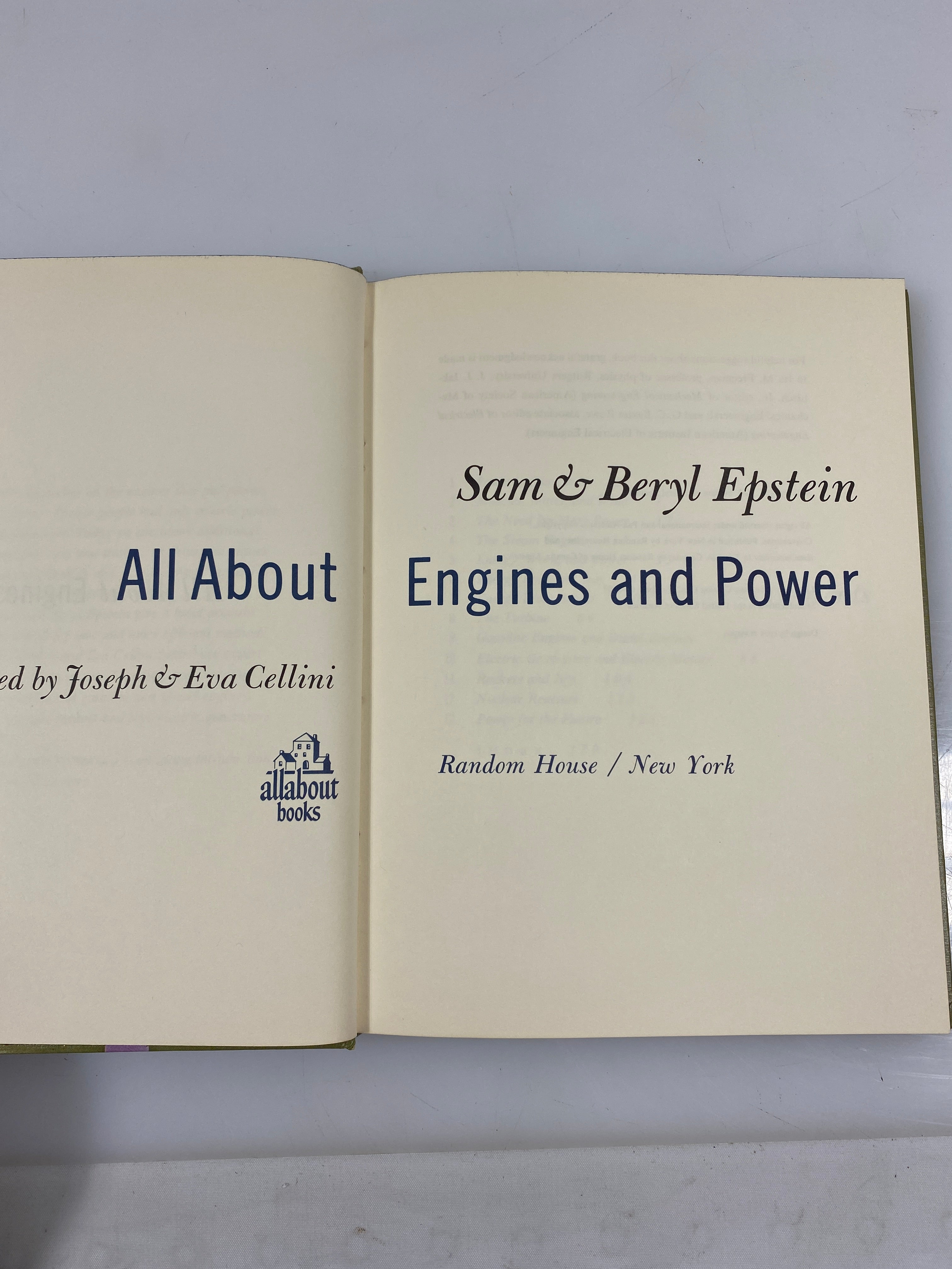 All About Engines and Power Sam & Beryl Epstein Random House 1962 HC