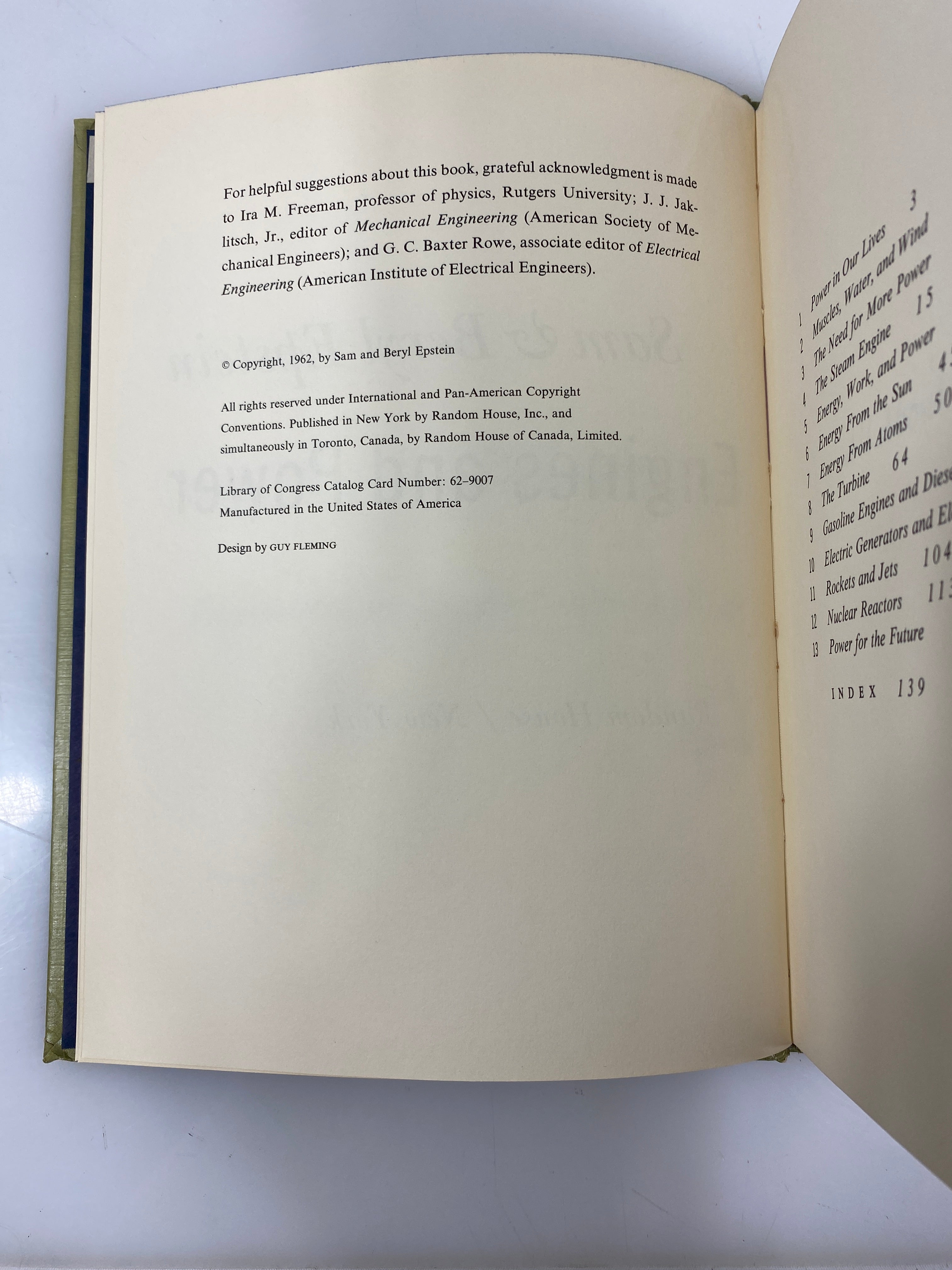 All About Engines and Power Sam & Beryl Epstein Random House 1962 HC