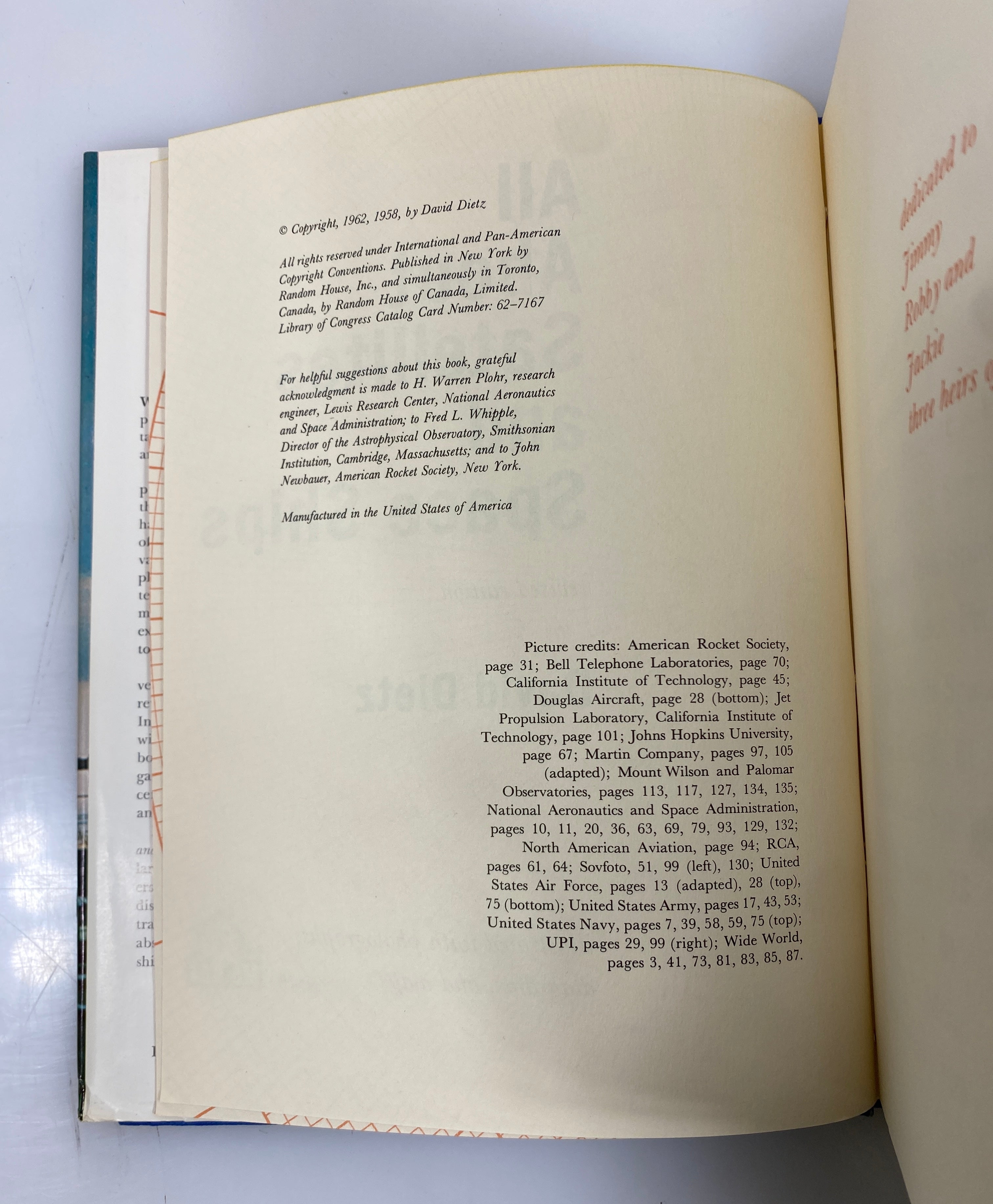 All About Satellites & Space Ships David Dietz Random House 1962 HCDJ