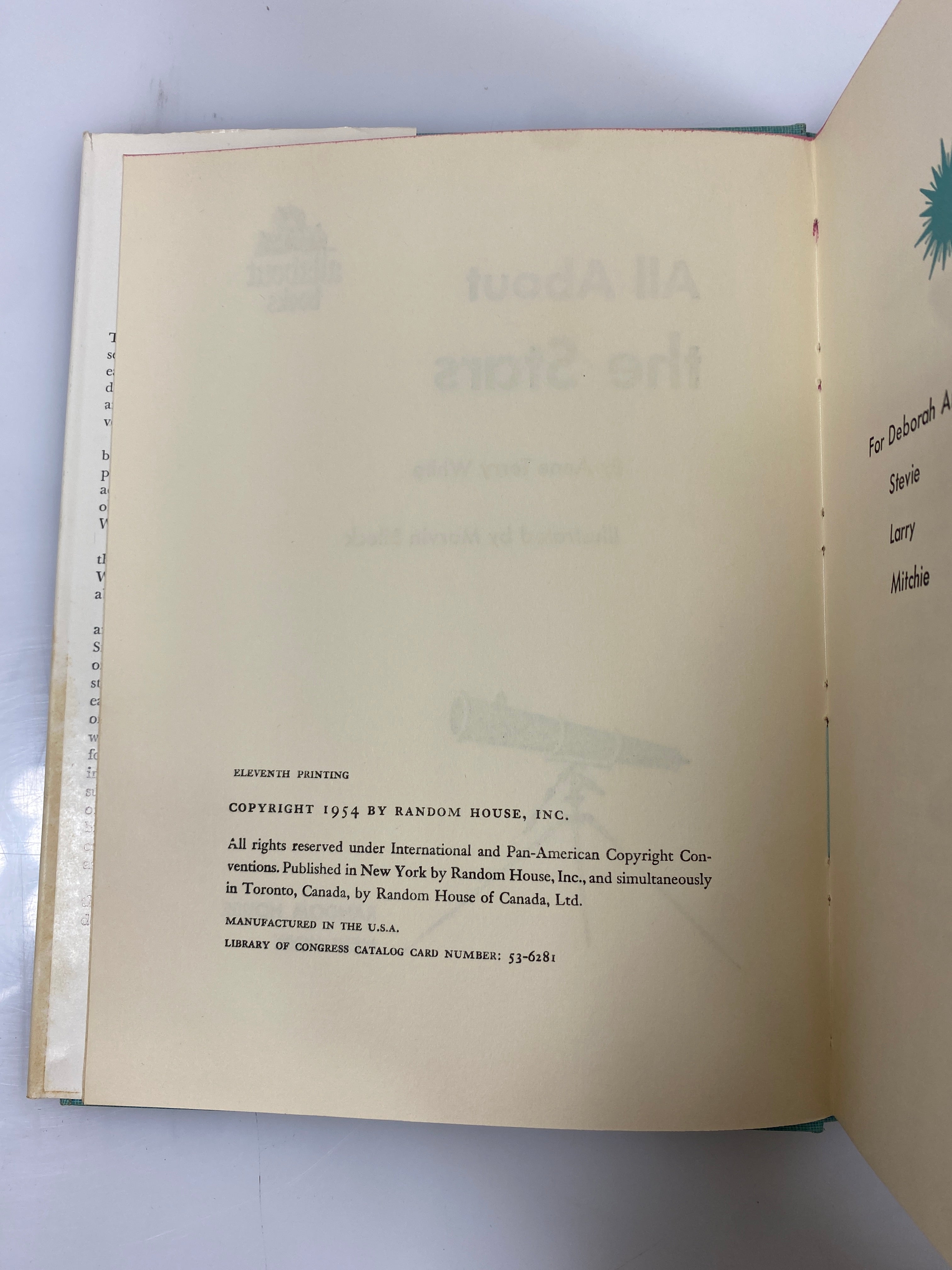 All About the Stars Anne Terry White Random House 1954 HCDJ