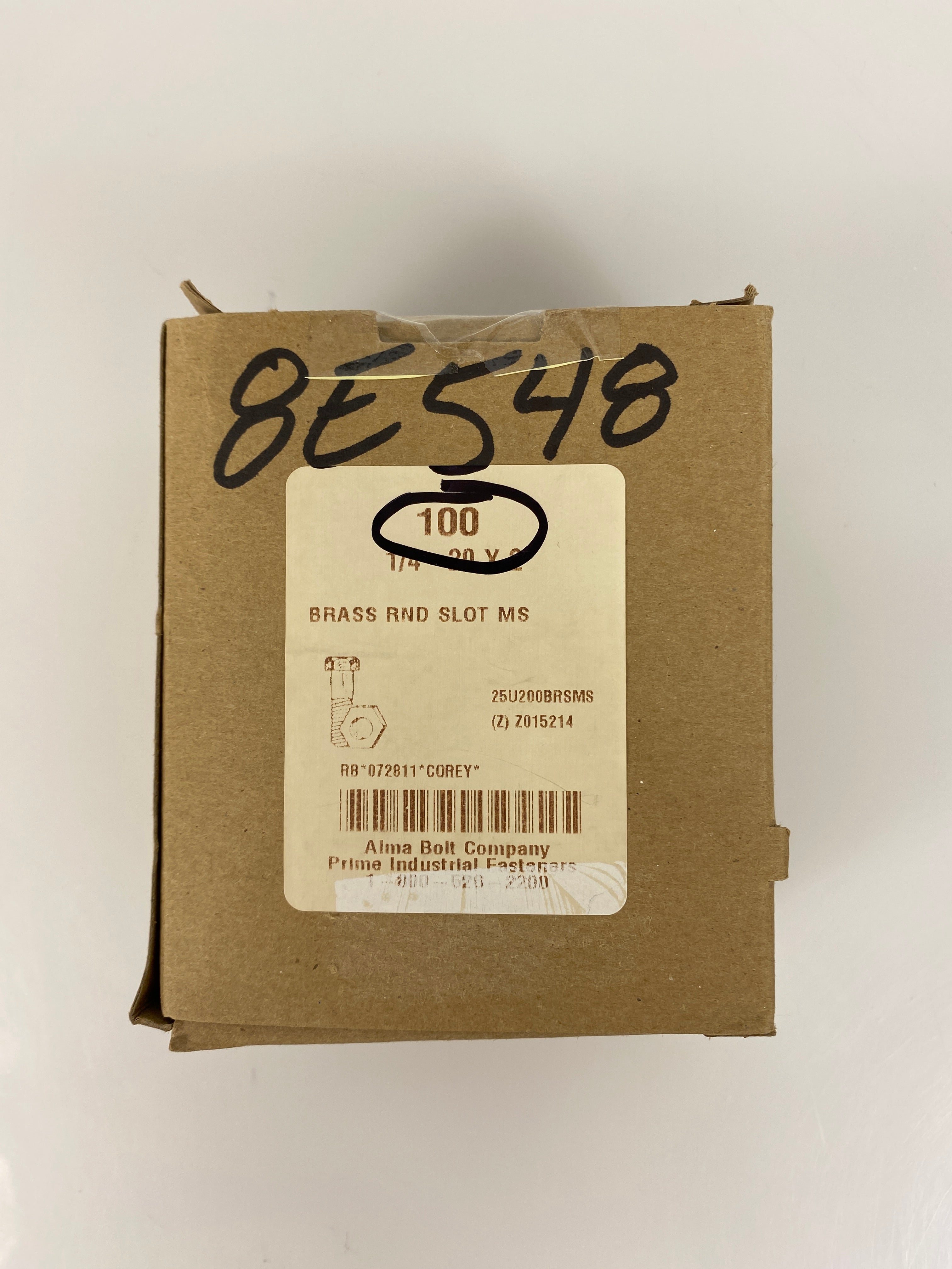 Alma Bolt Company Brass Round Slotted Machine Screw 1/4"-20x2 Count 100