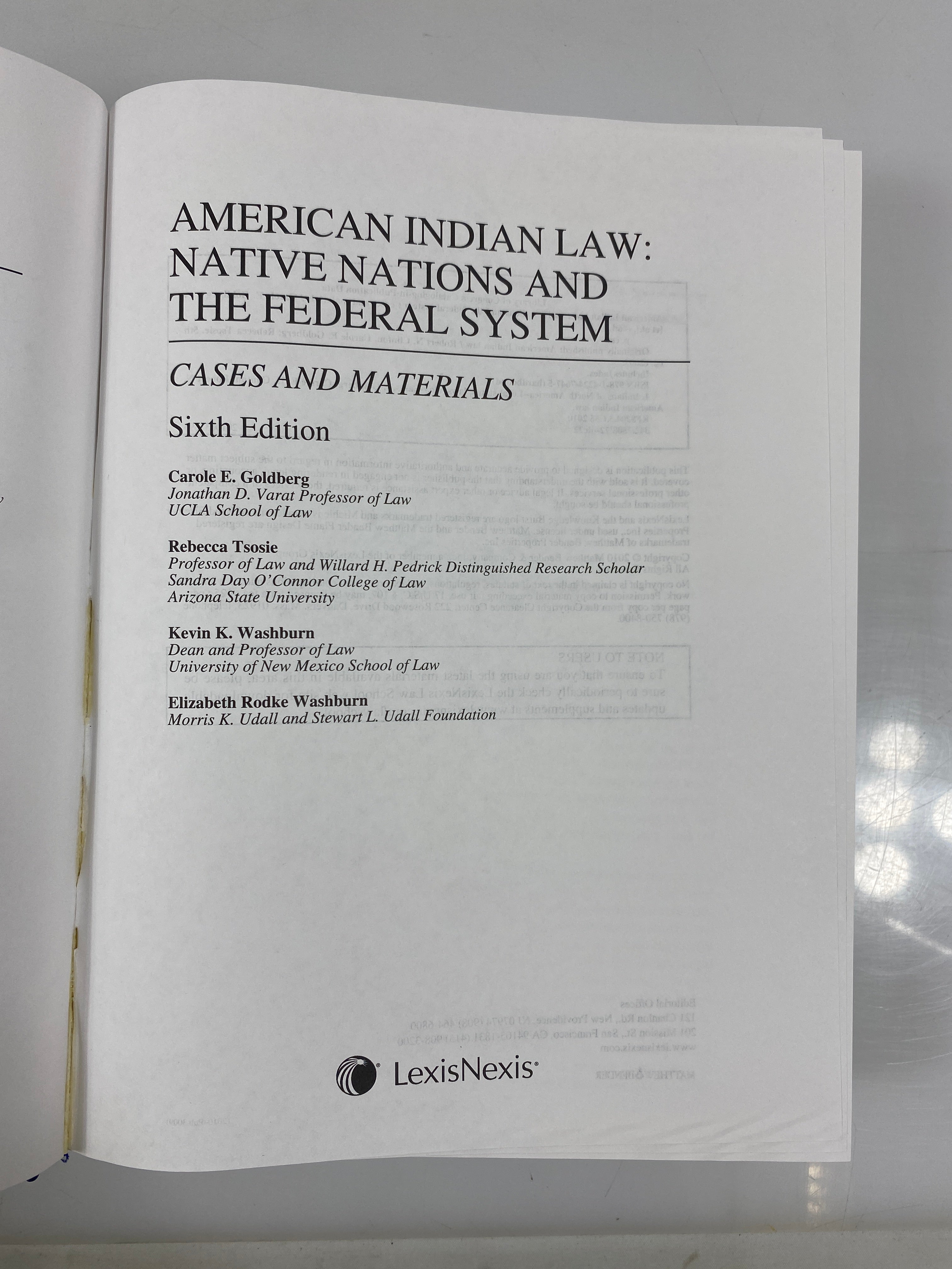 American Indian Law Goldberg/Tsosie/Washburn/Washburn 2010 HC