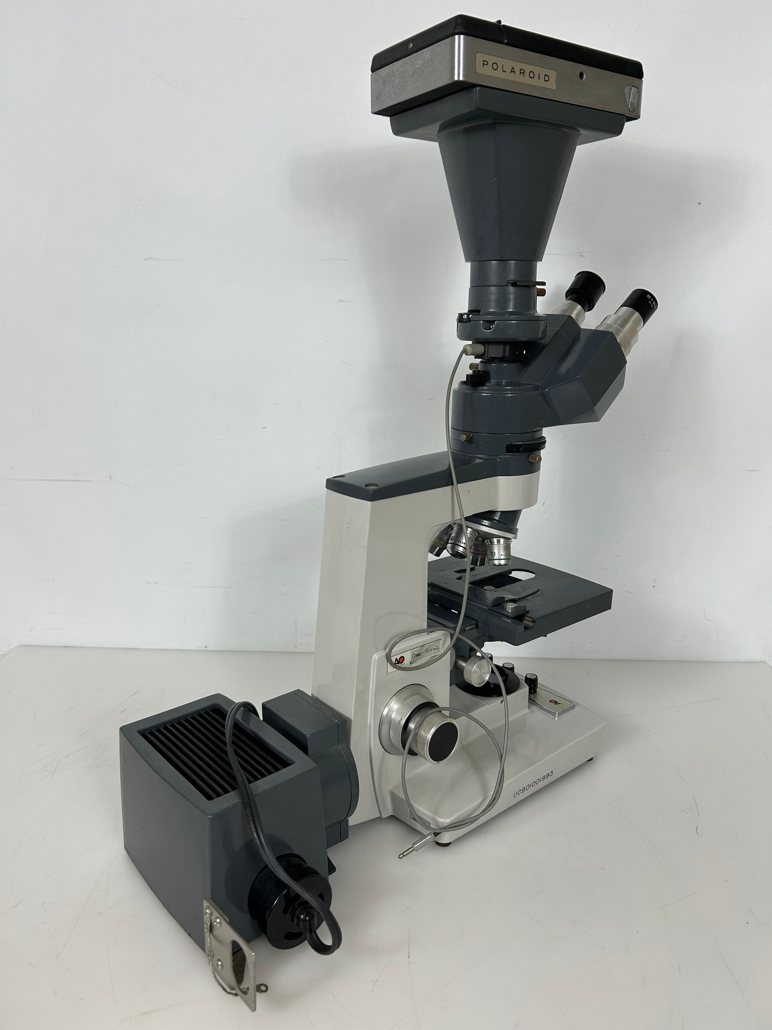 American Optical One-Ten Microstar Trinocular Laboratory Microscope with Polaroid Camera Attatchment *Untested*