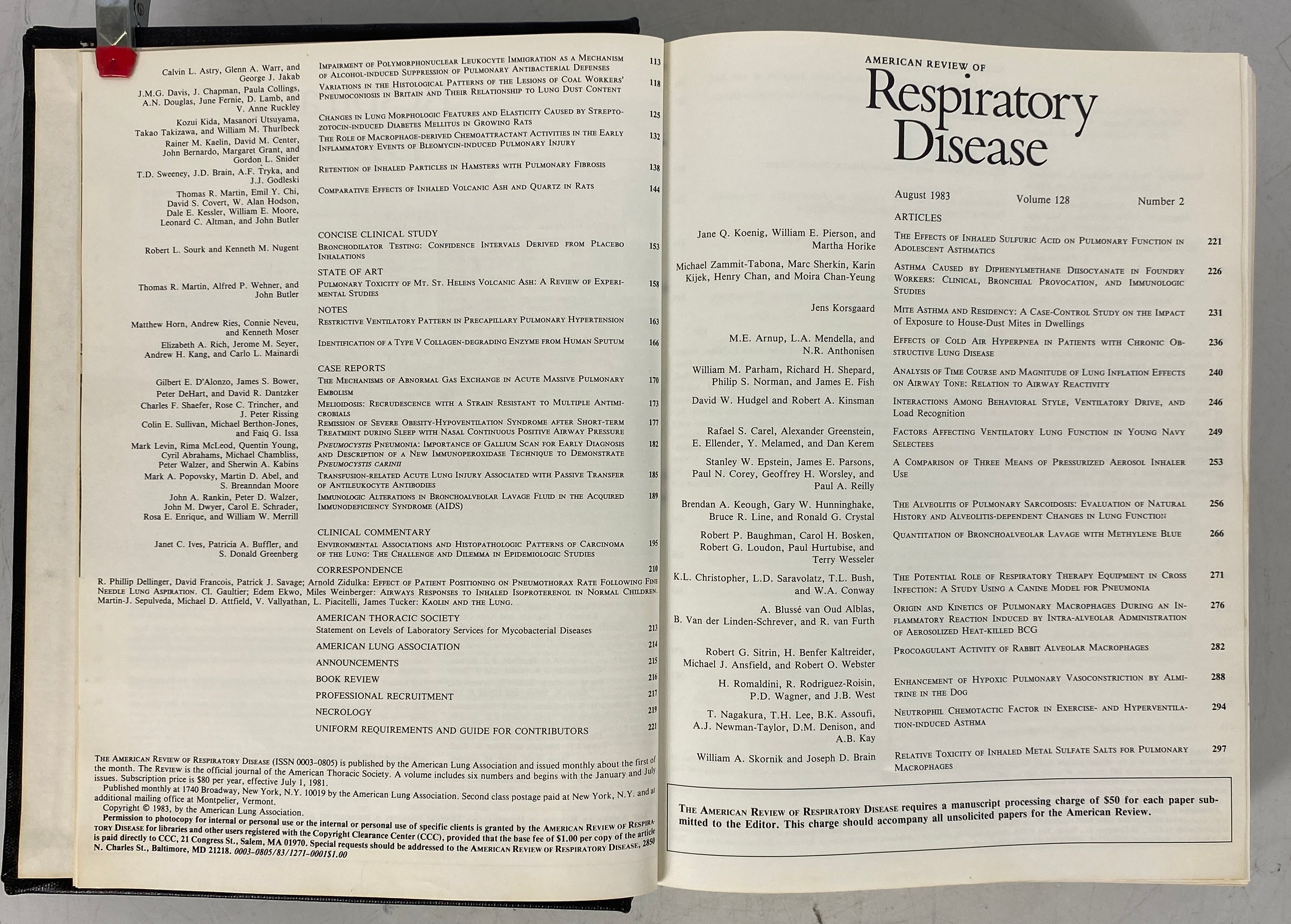 American Review of Respiratory Disease Vol 128 July-Dec 1983 HC