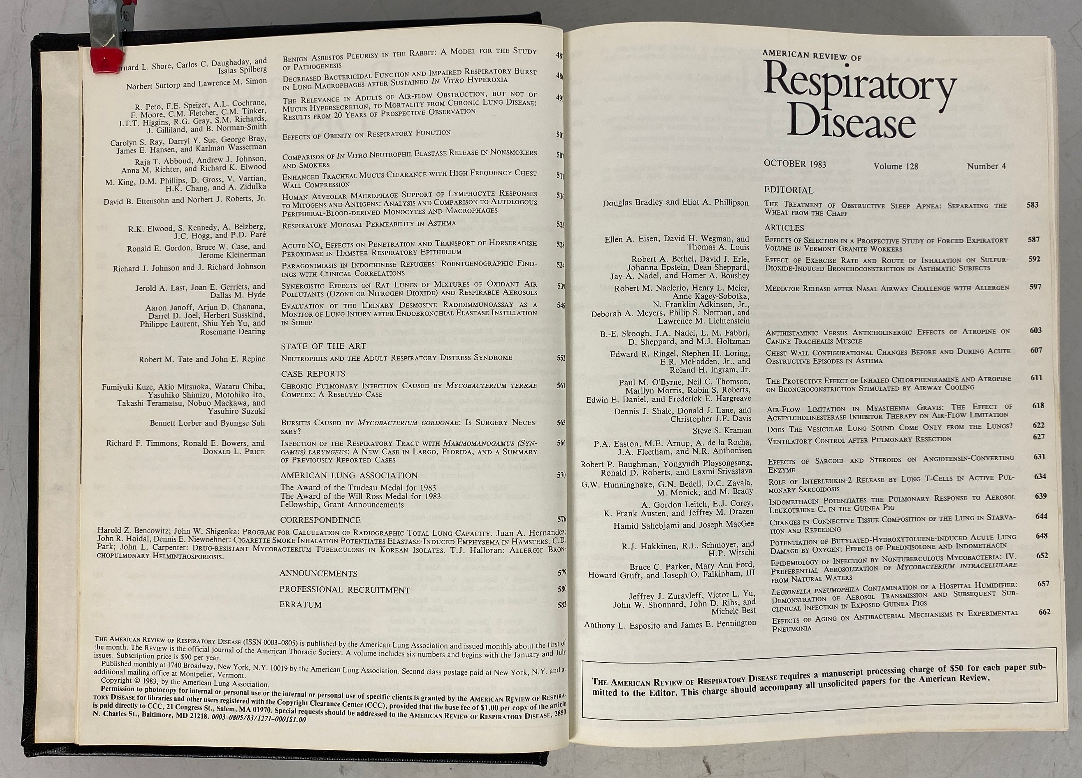 American Review of Respiratory Disease Vol 128 July-Dec 1983 HC