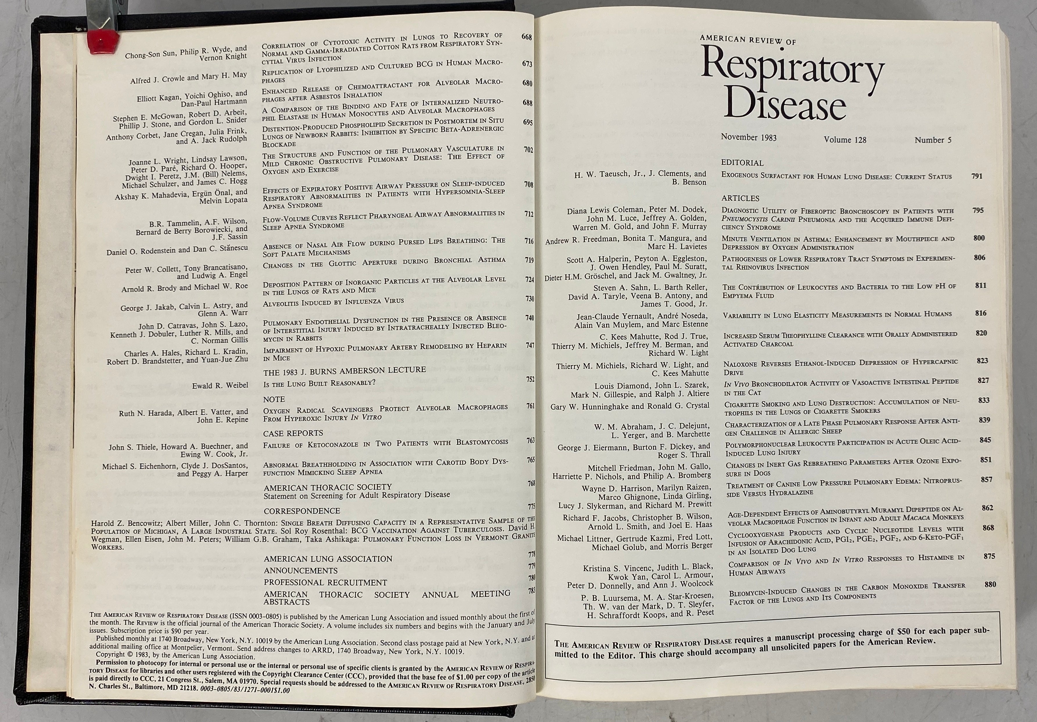 American Review of Respiratory Disease Vol 128 July-Dec 1983 HC