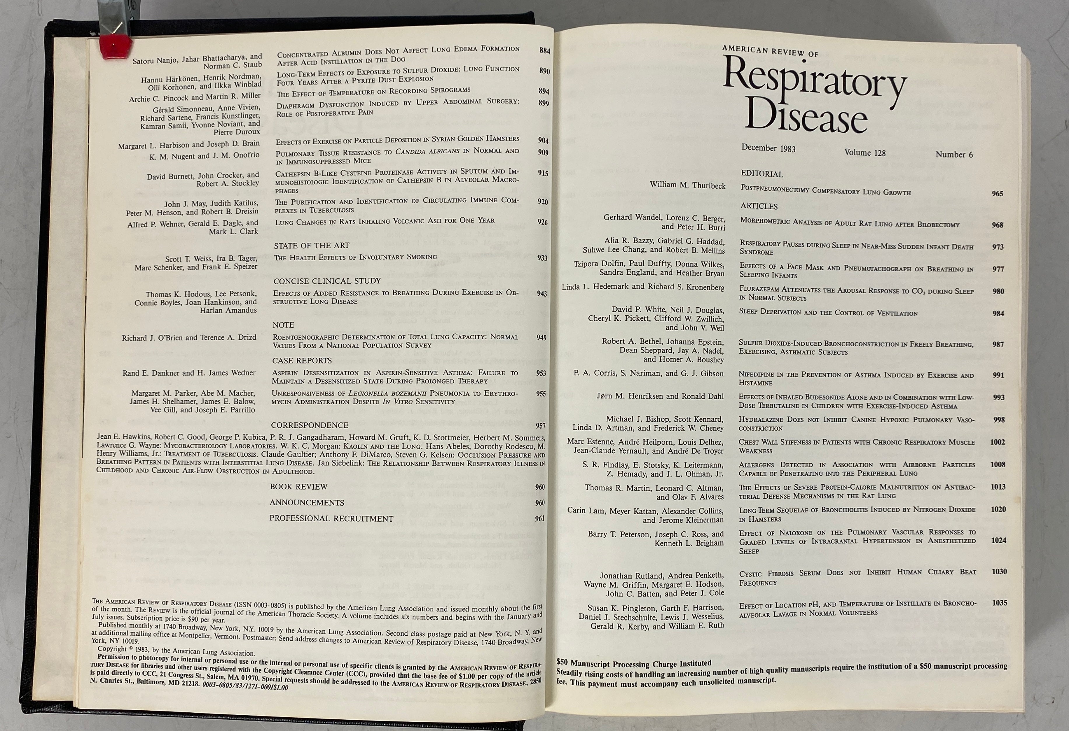 American Review of Respiratory Disease Vol 128 July-Dec 1983 HC