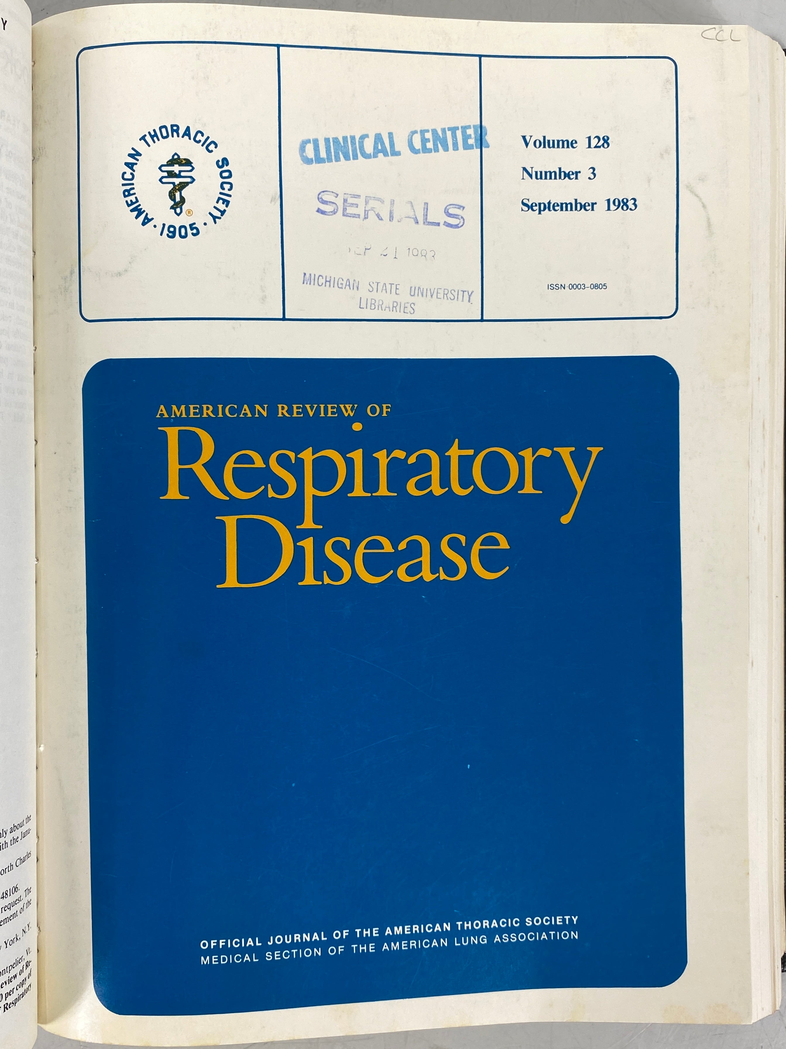 American Review of Respiratory Disease Vol 128 July-Dec 1983 HC