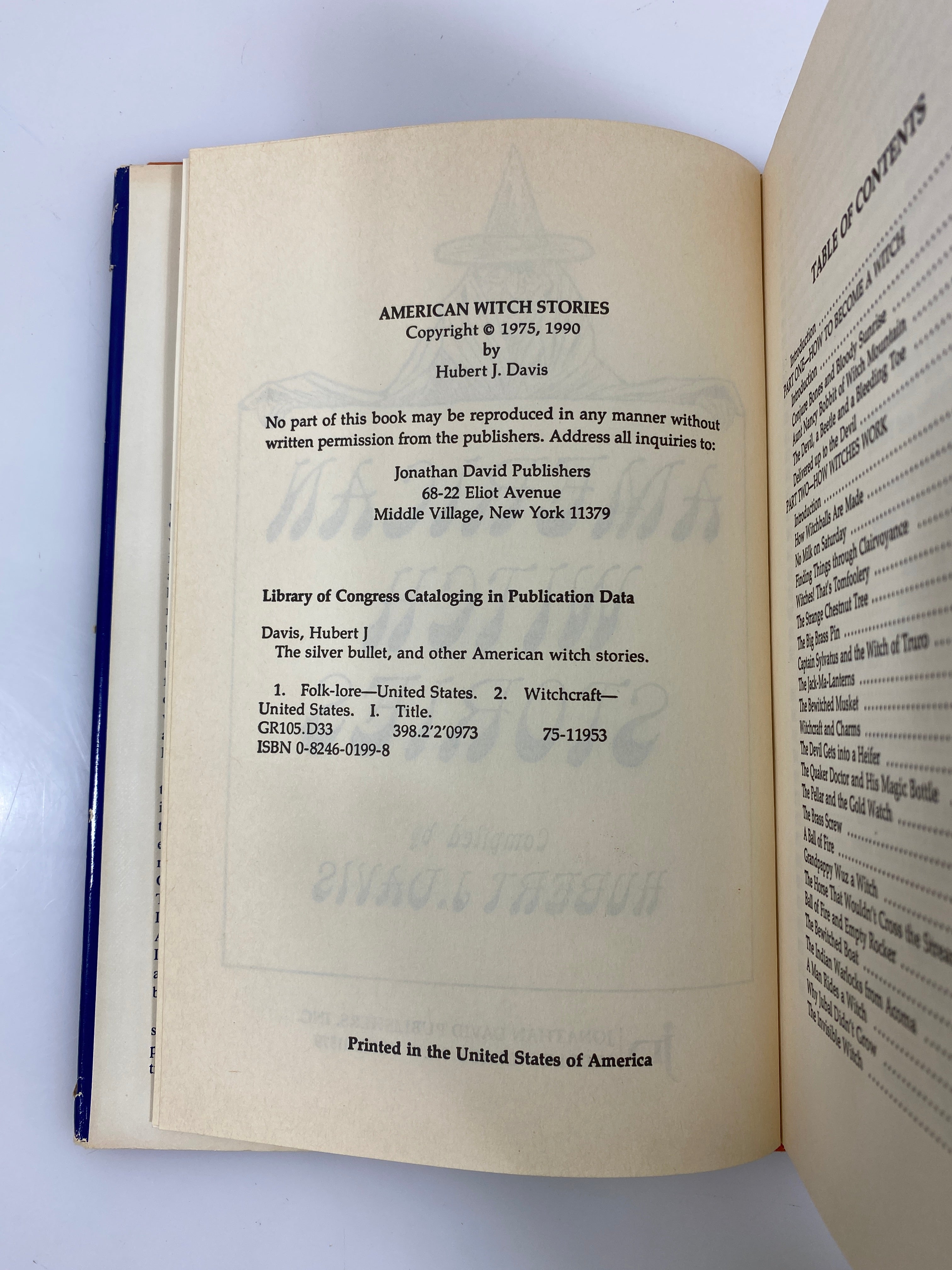 American Witch Stories Hubert J. Davis Jonathan David Publishers 1990 HCDJ