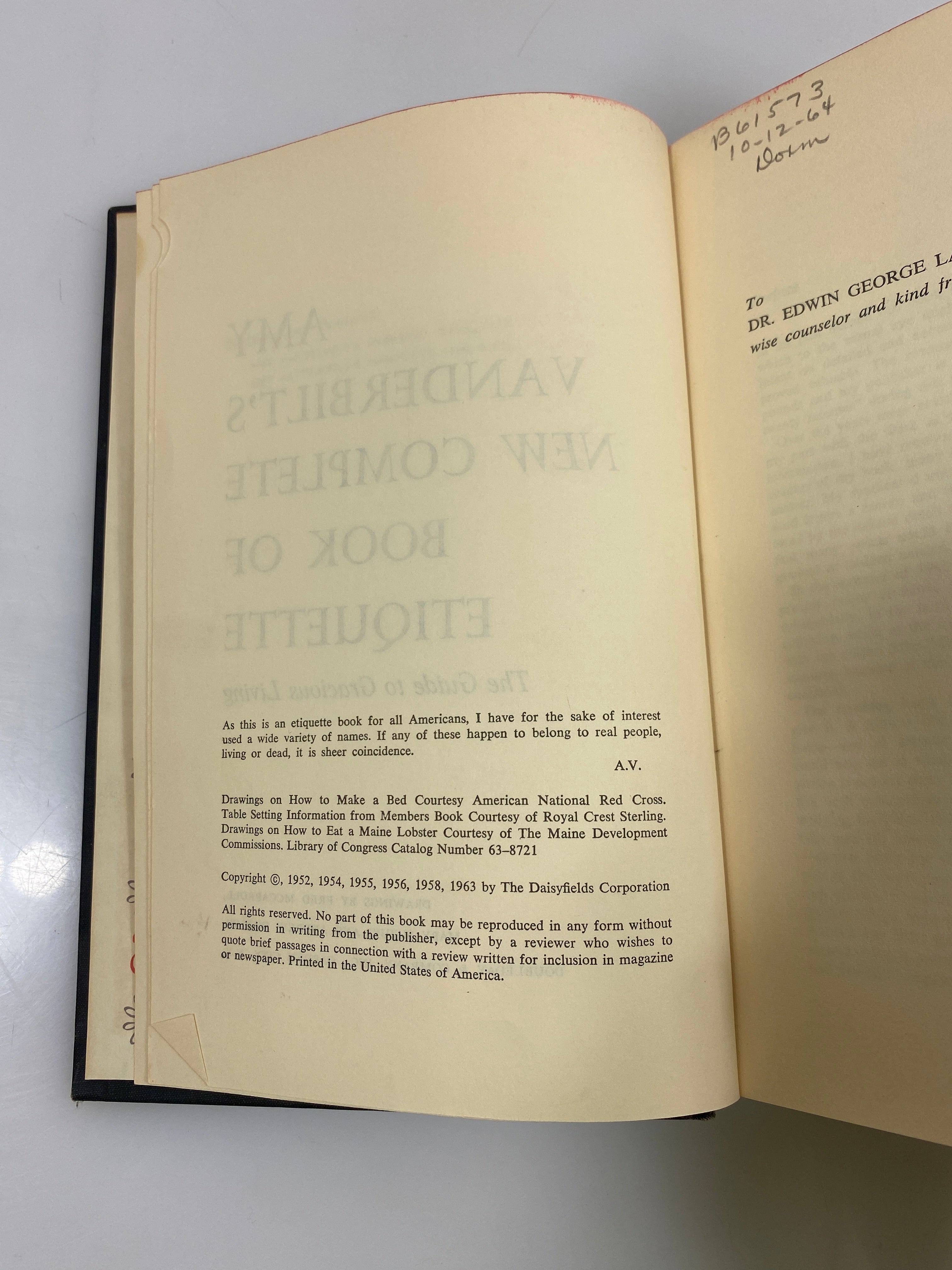 Amy Vanderbilt's New Complete Book of Etiquette Ex-library 1963 HC