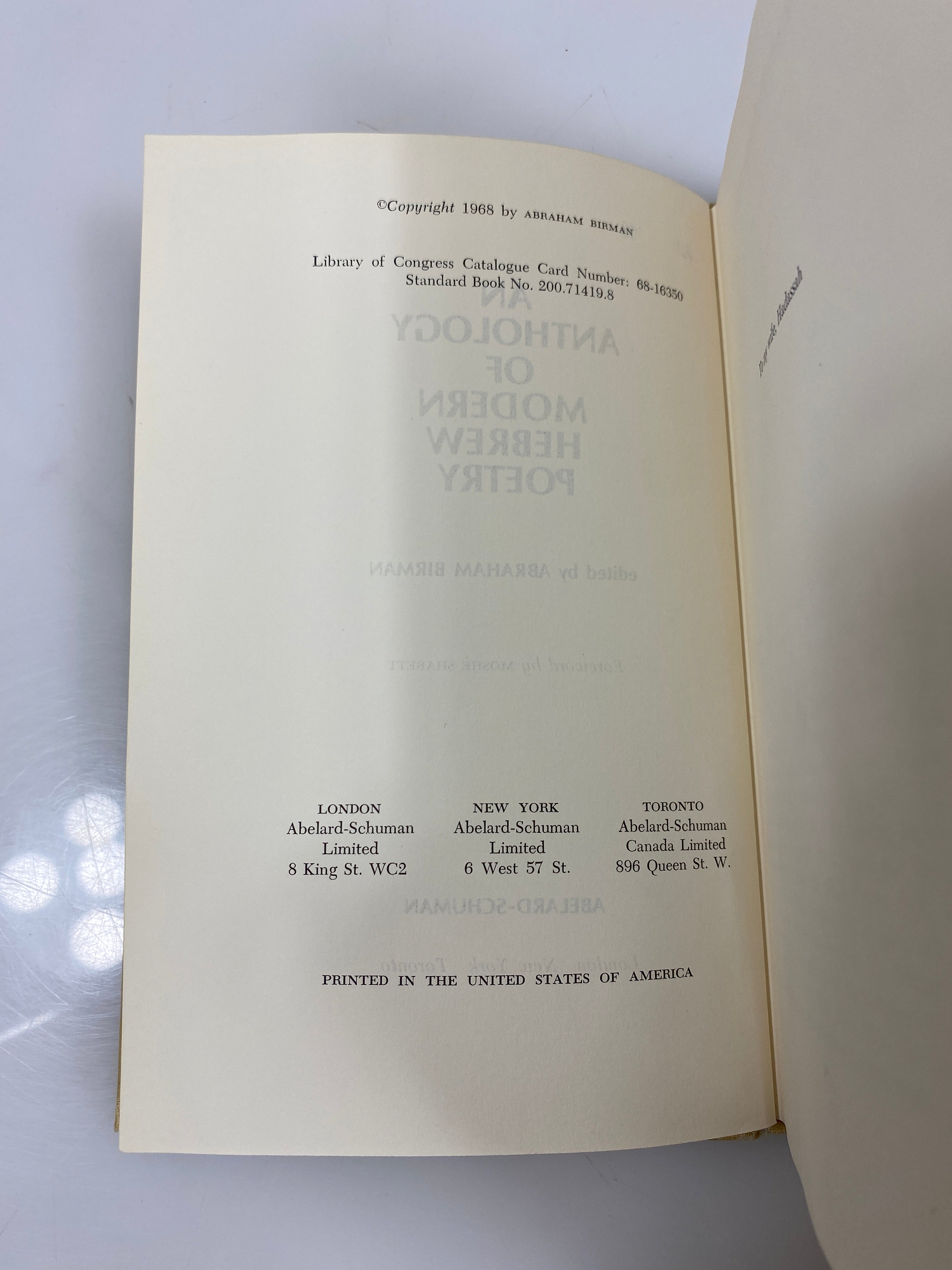 An Anthology of Modern Hebrew Poetry by Birman Ex-library 1968 HC
