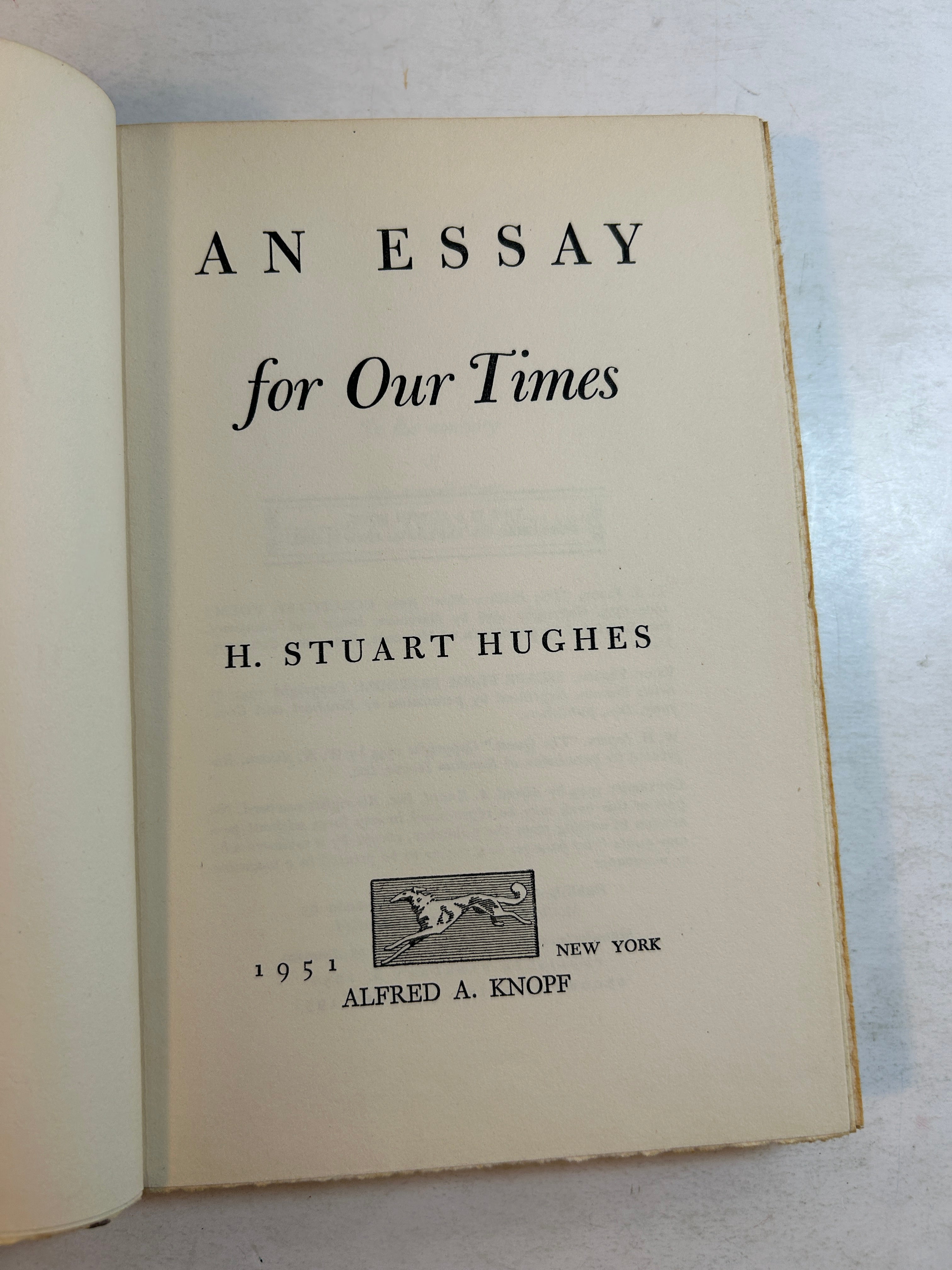 An Essay for Our Times by H. Stuart Hughes 1951 Second Print HCDJ