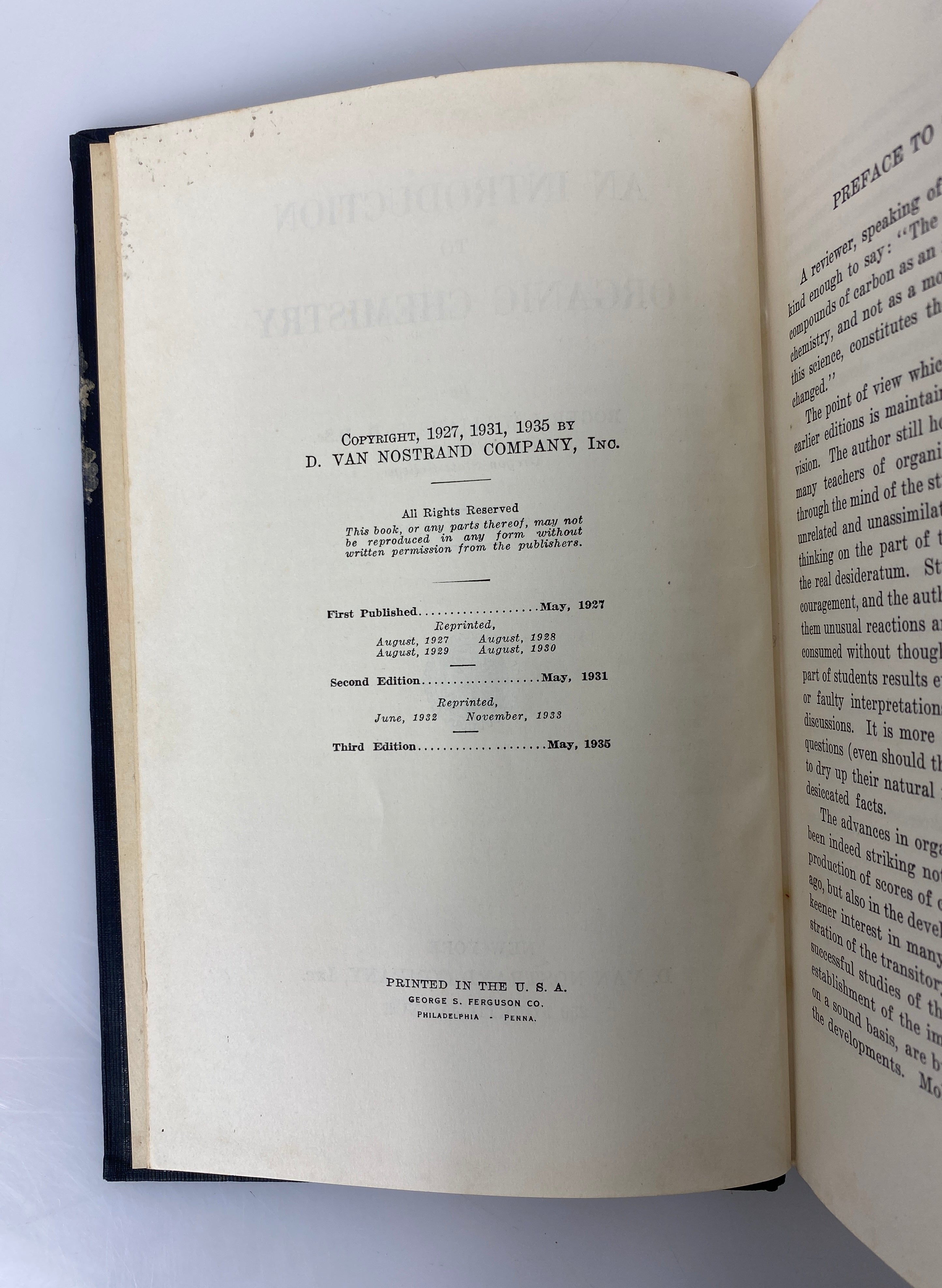 An Introduction to Organic Chemistry by Roger Williams 1935 Vintage HC