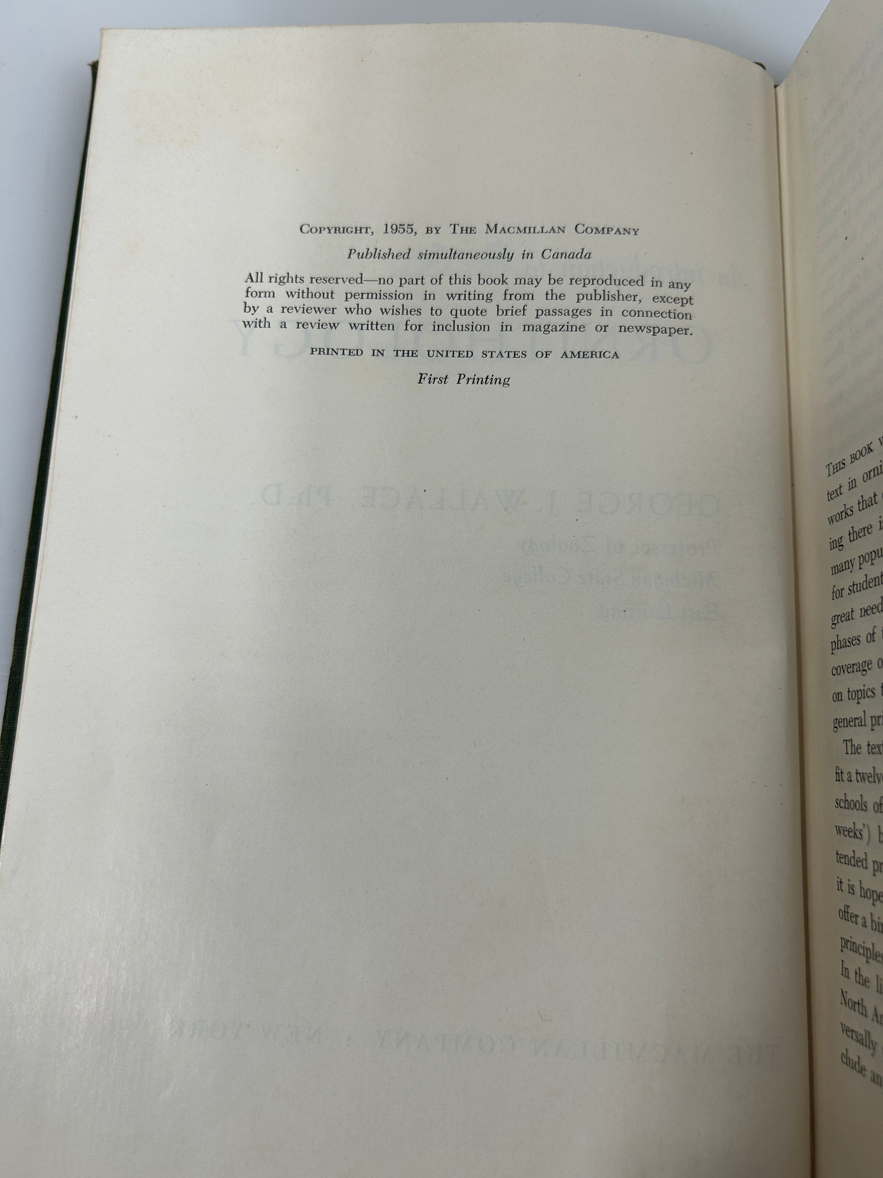 An Introduction to Ornithology by George J Wallace 1955 MacMillan Co HC