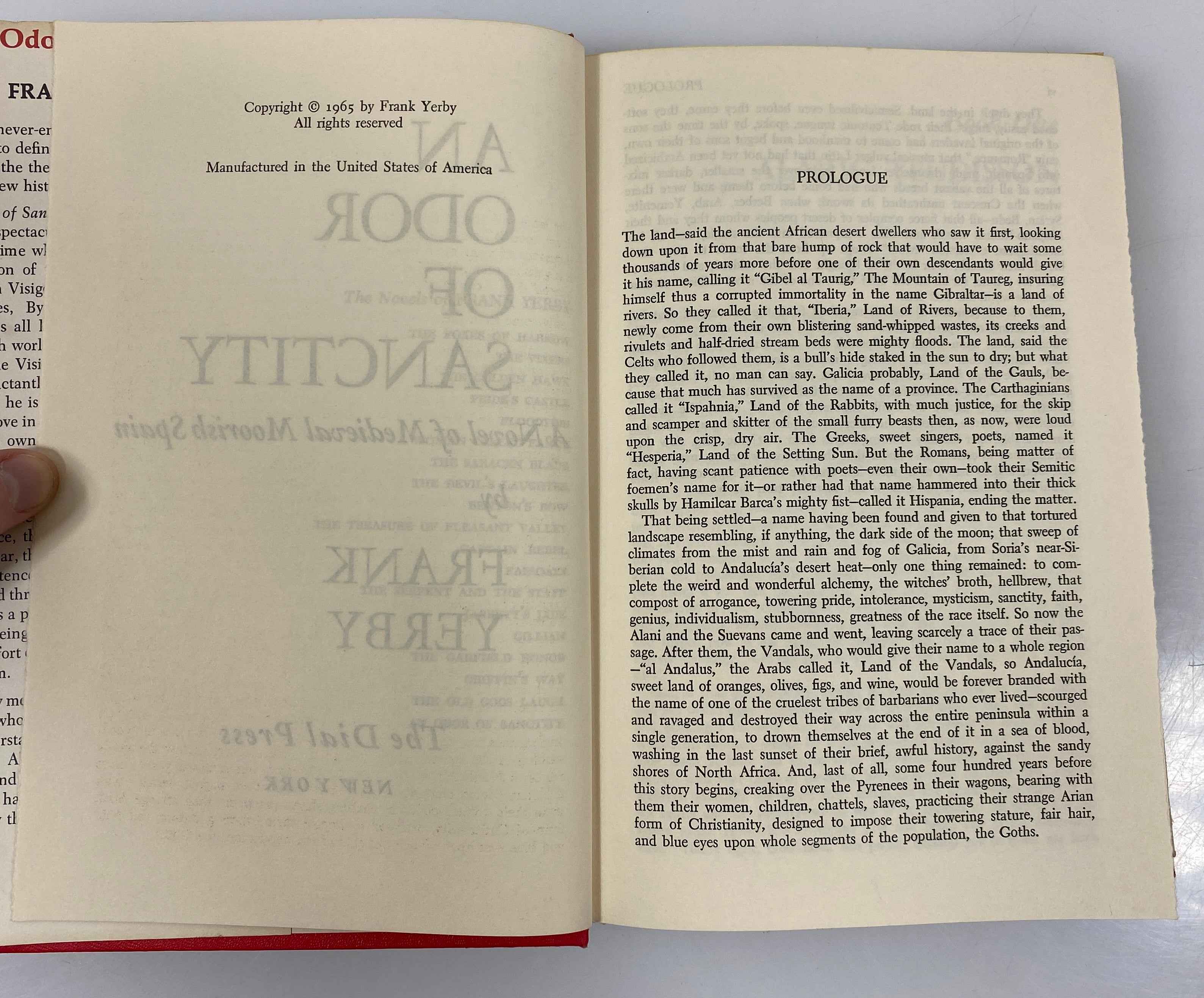 An Odor of Sanctity by Frank Yerby 1965 HCDJ