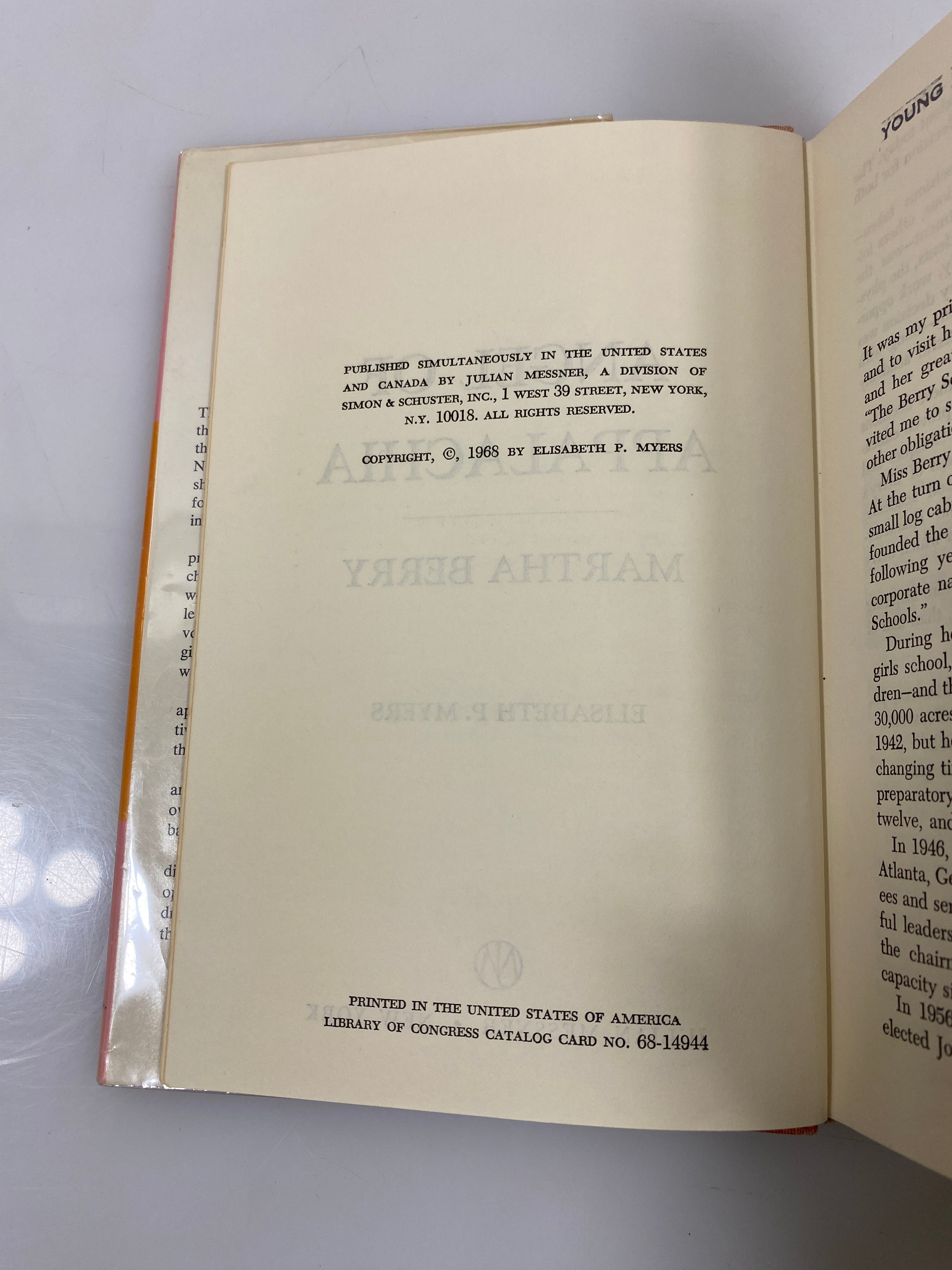 Angel of Appalachia Martha Berry by Myers 1968 Ex-library HCDJ
