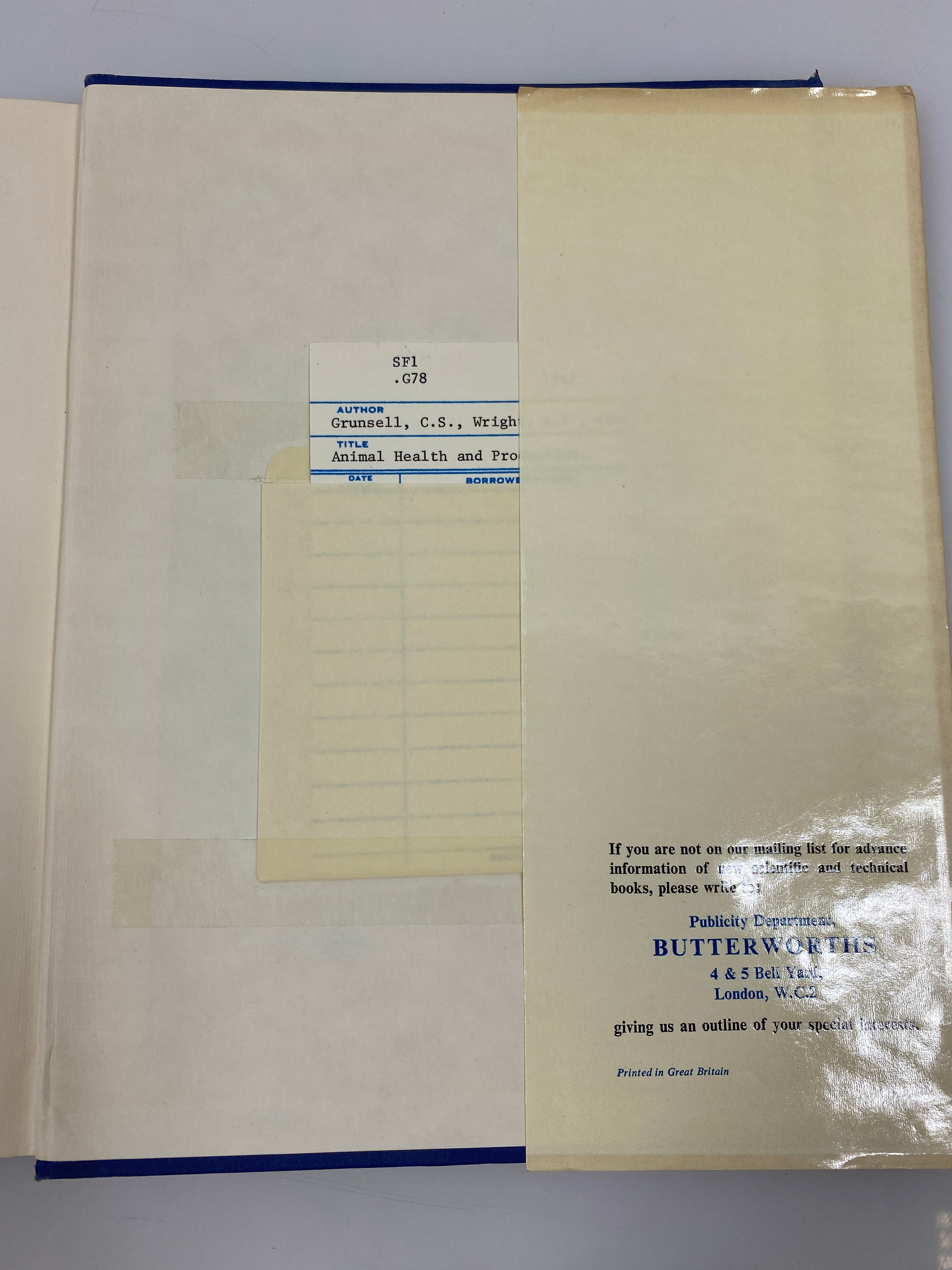 Animal Health and Production by Grunsell/Wright Ex-library 1962 HCDJ